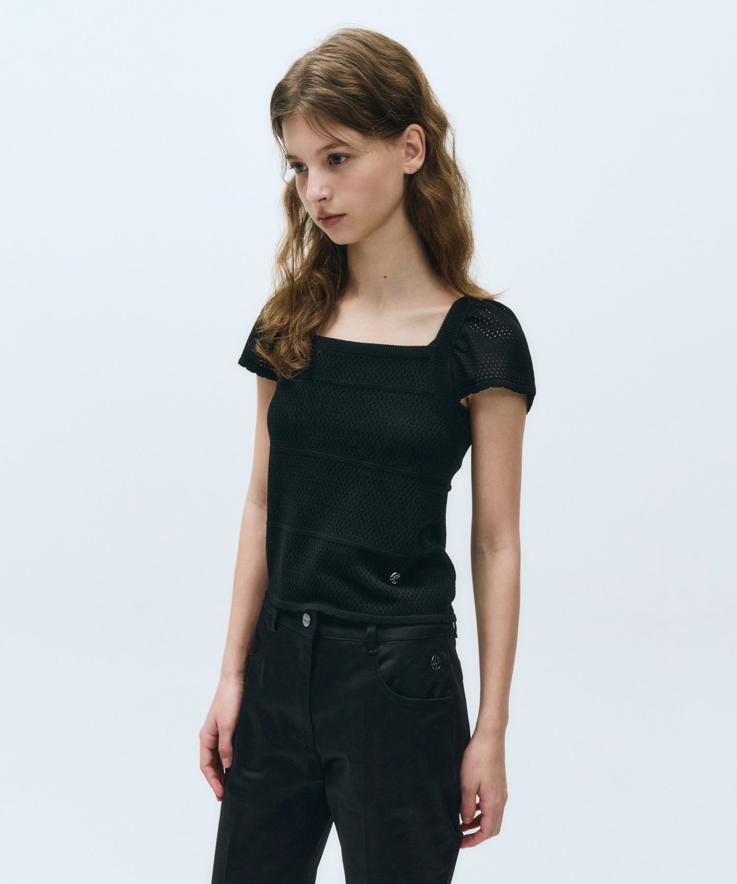 Marithe & Francois Girbaud - Ruffle Strap Knit Top (Black) product image 2 | TRAB K-Fashion Australia