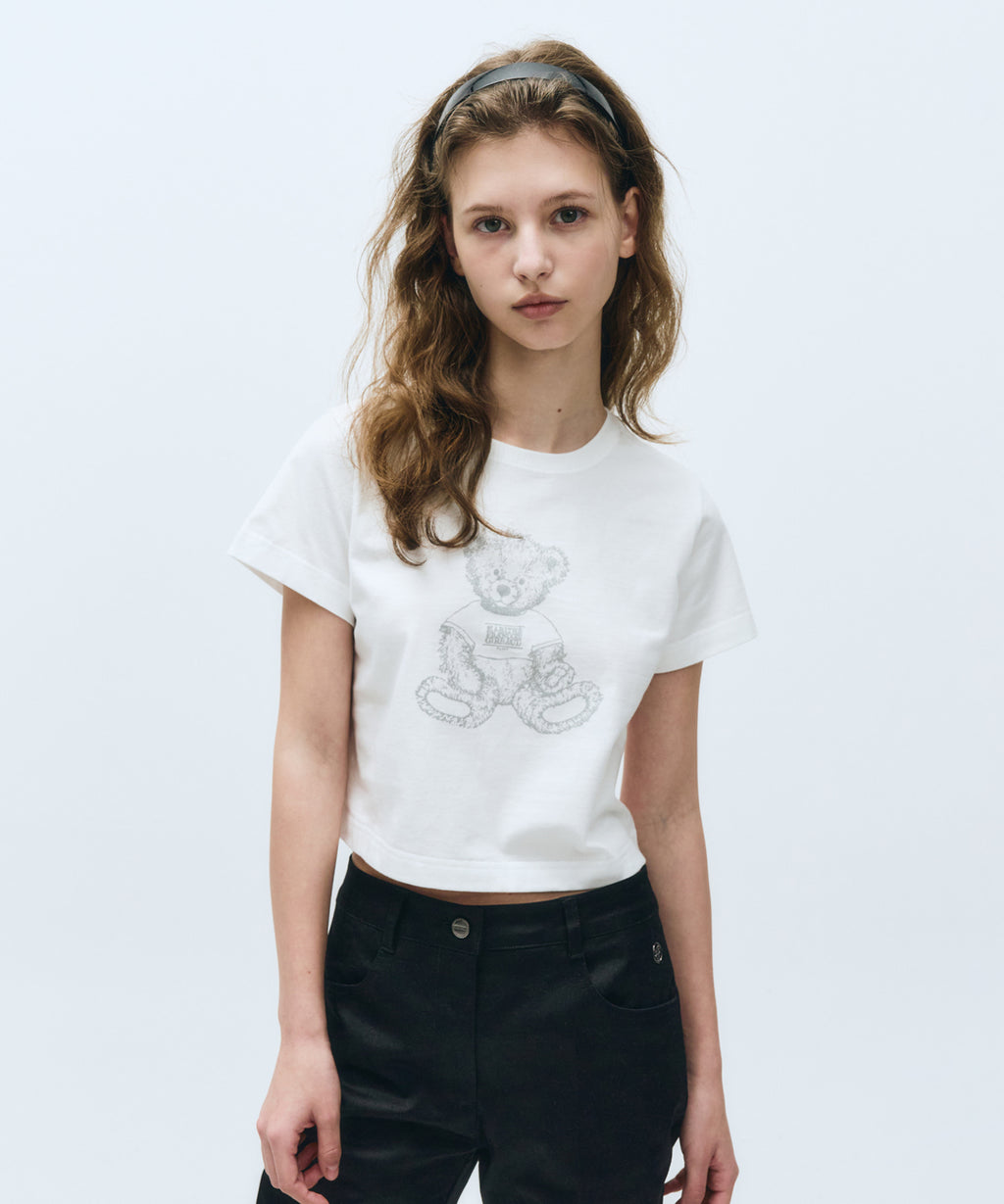 Marithe & Francois Girbaud - Sketch Doodle Bear Crop Tee (White) product image 1 | TRAB K-Fashion Australia