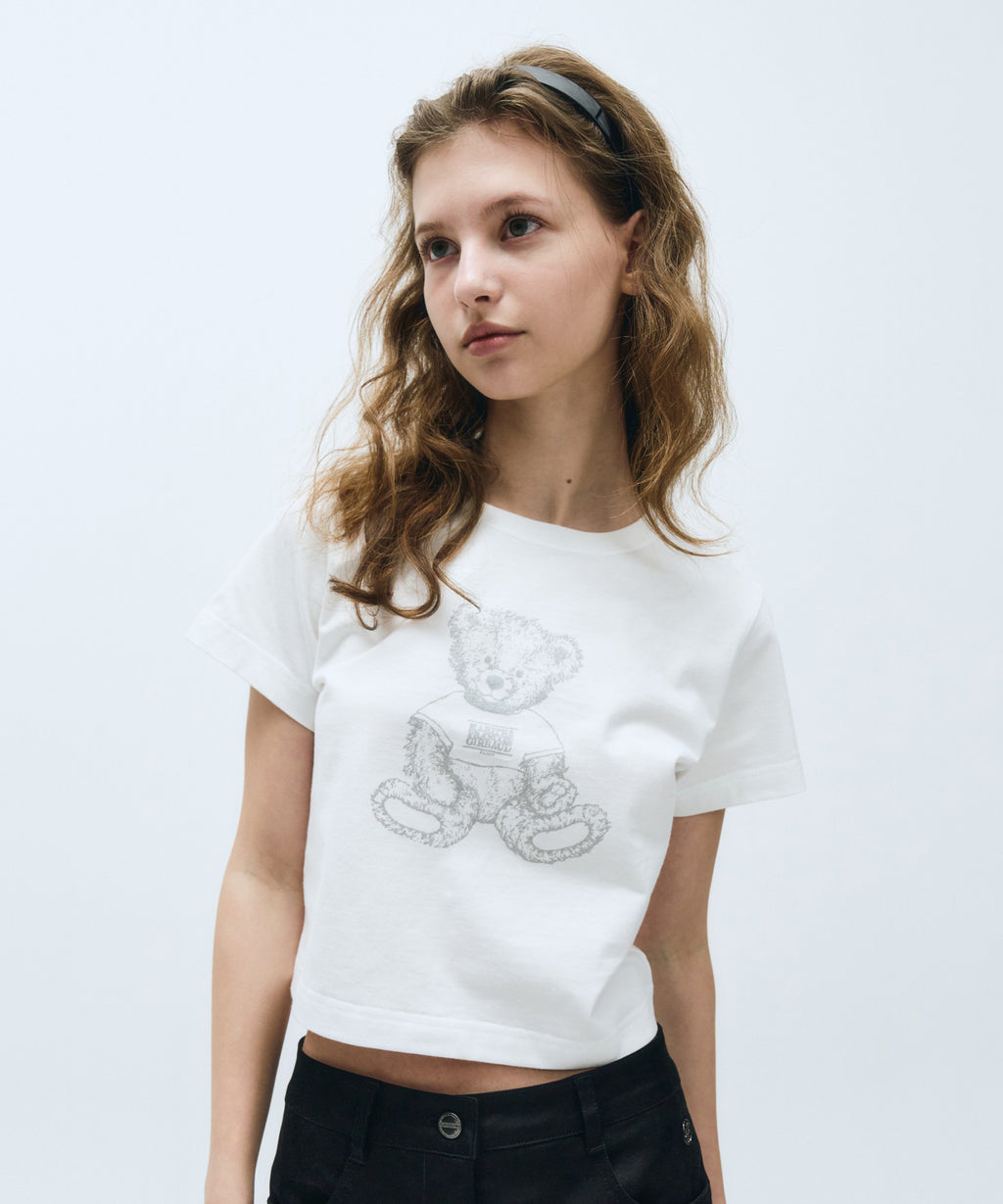 Marithe & Francois Girbaud - Sketch Doodle Bear Crop Tee (White) product image 2 | TRAB K-Fashion Australia
