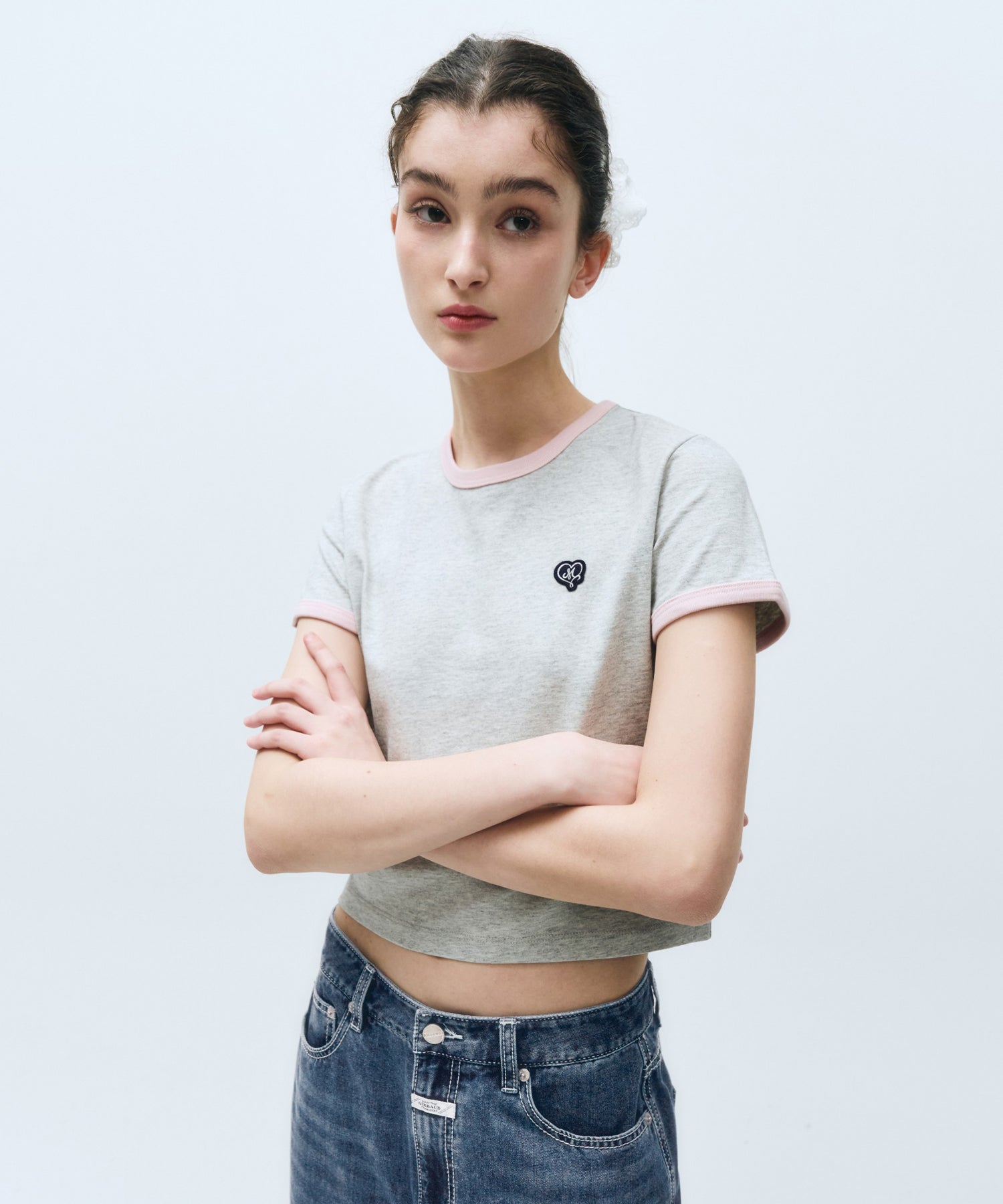 Marithe & Francois Girbaud - Heart Wappen Crop Ringer Tee (Heather Gray) product image 2 | TRAB K-Fashion Australia