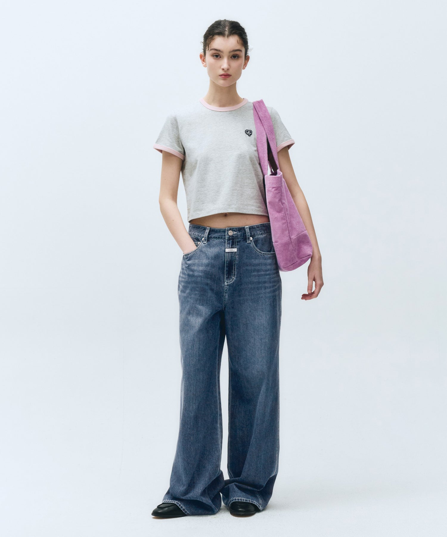 Marithe & Francois Girbaud - Heart Wappen Crop Ringer Tee (Heather Gray) product image 5 | TRAB K-Fashion Australia