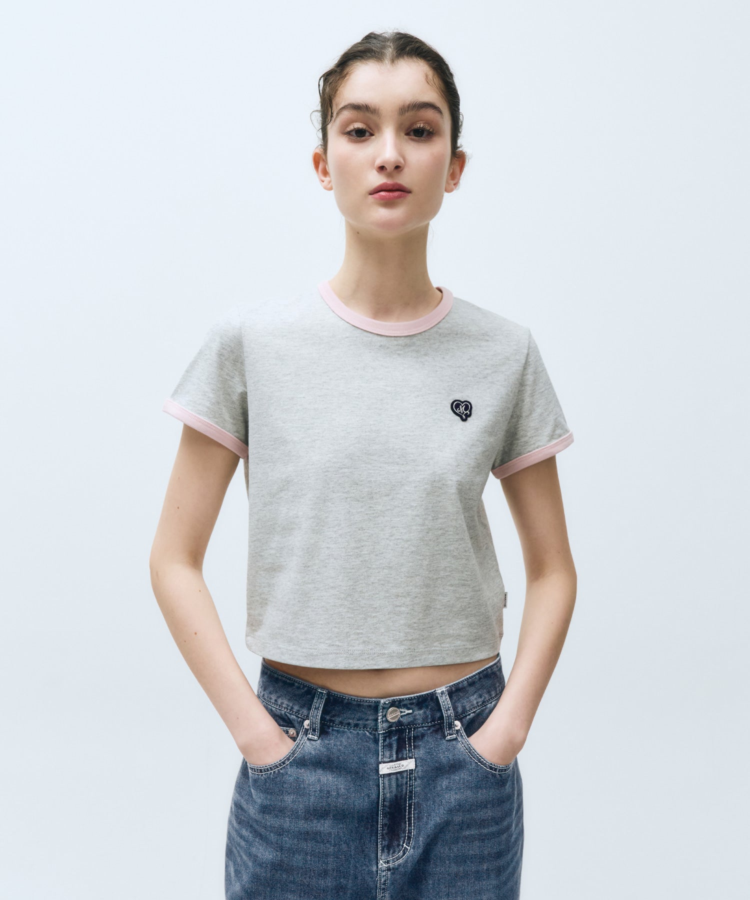 Marithe & Francois Girbaud - Heart Wappen Crop Ringer Tee (Heather Gray) product image 1 | TRAB K-Fashion Australia