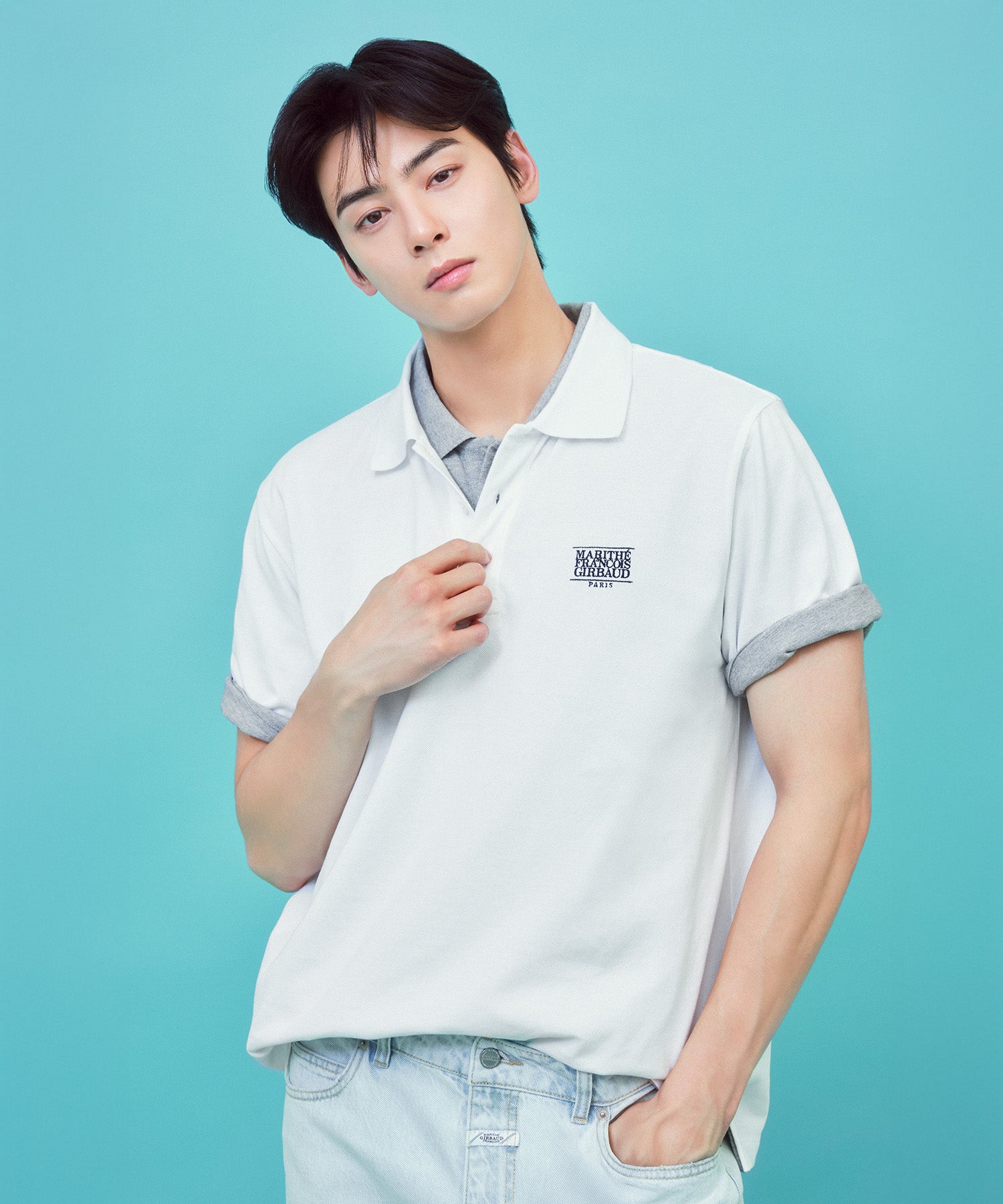 Marithe & Francois Girbaud - Classic Logo Pk Collar Tee (White) product image 1 | TRAB K-Fashion Australia