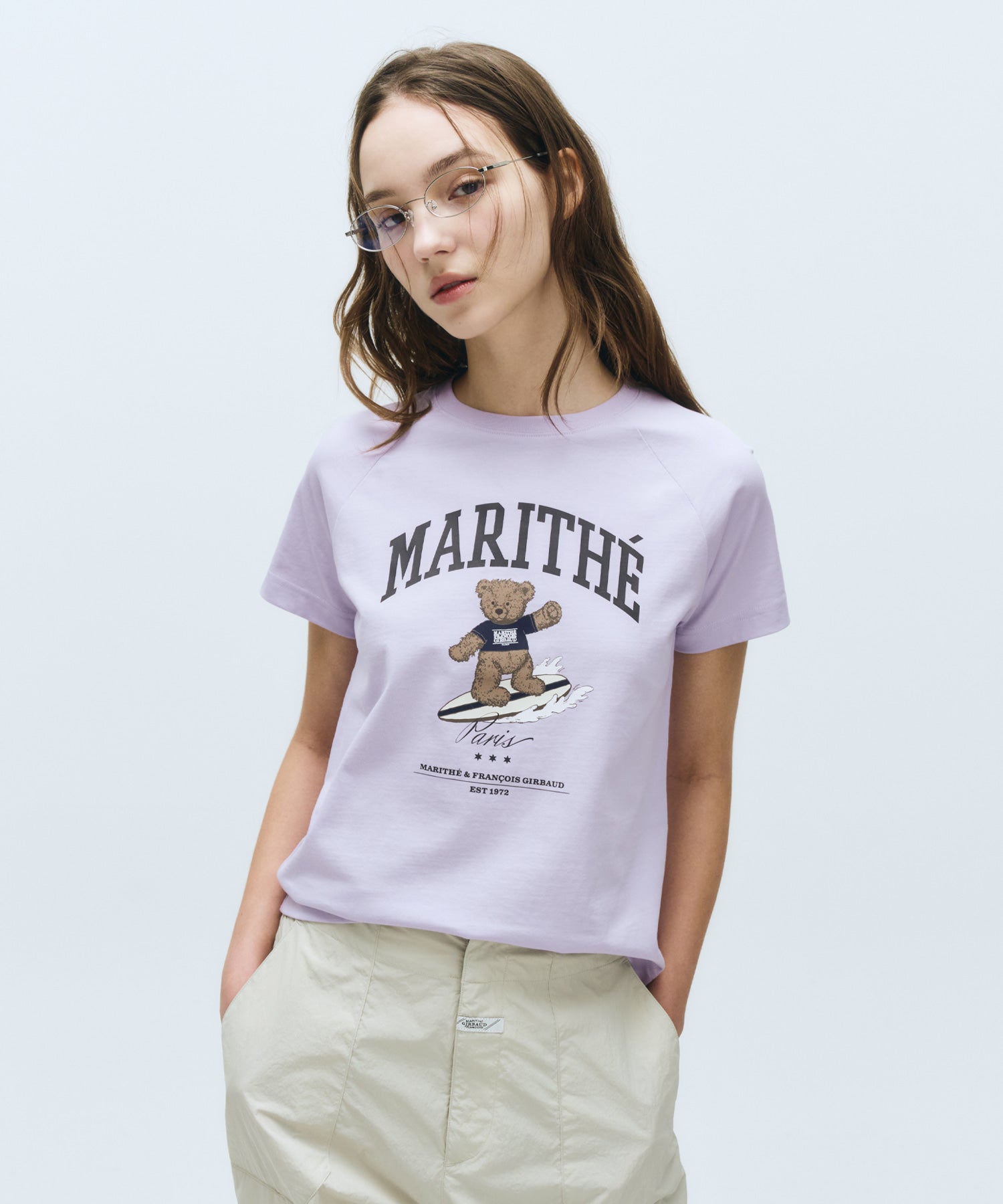 Marithe & Francois Girbaud - Doodle Bear Raglan Tee (Light Purple) product image 1 | TRAB K-Fashion Australia