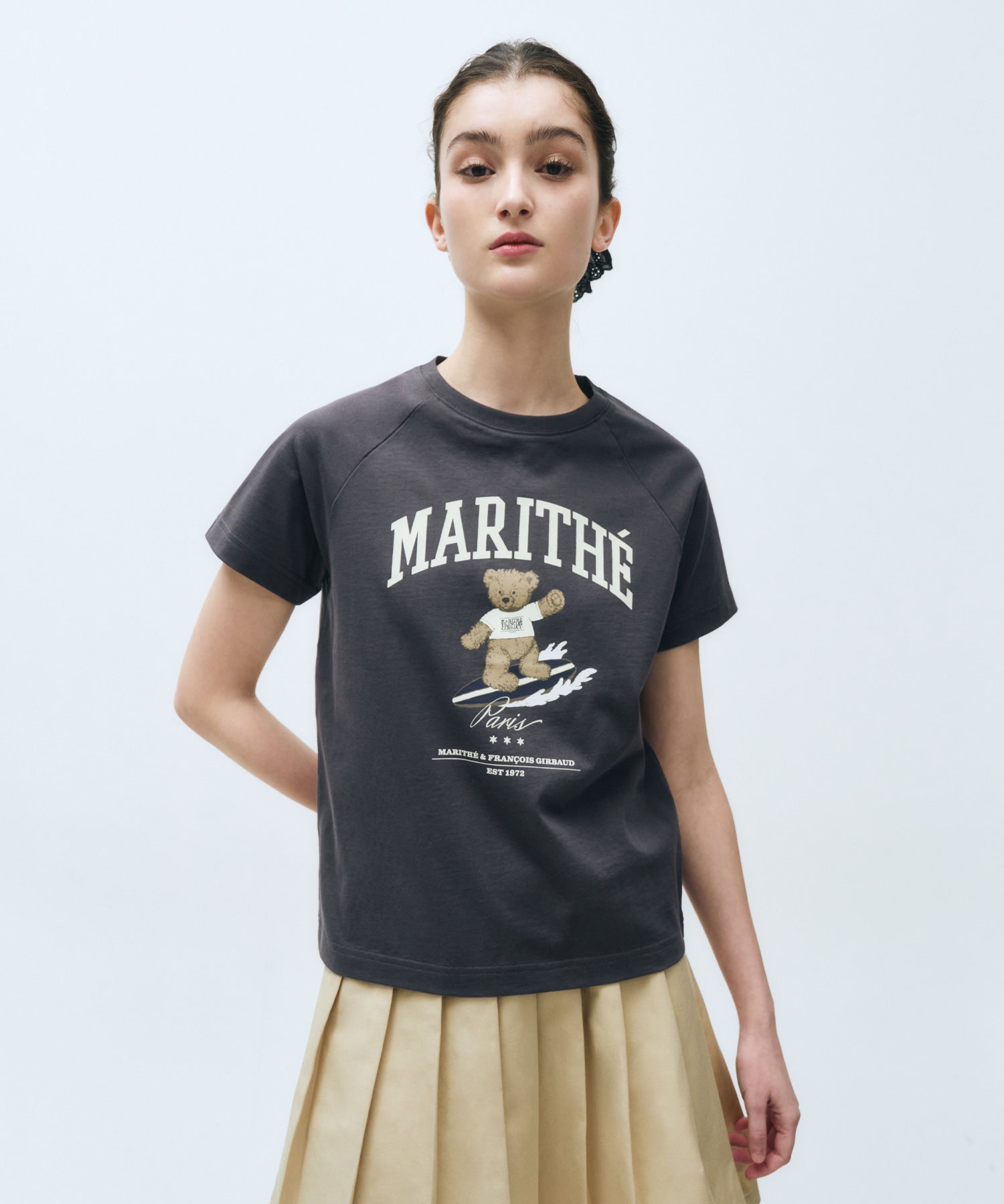 Marithe & Francois Girbaud - Doodle Bear Raglan Tee (Charcoal) product image 1 | TRAB K-Fashion Australia