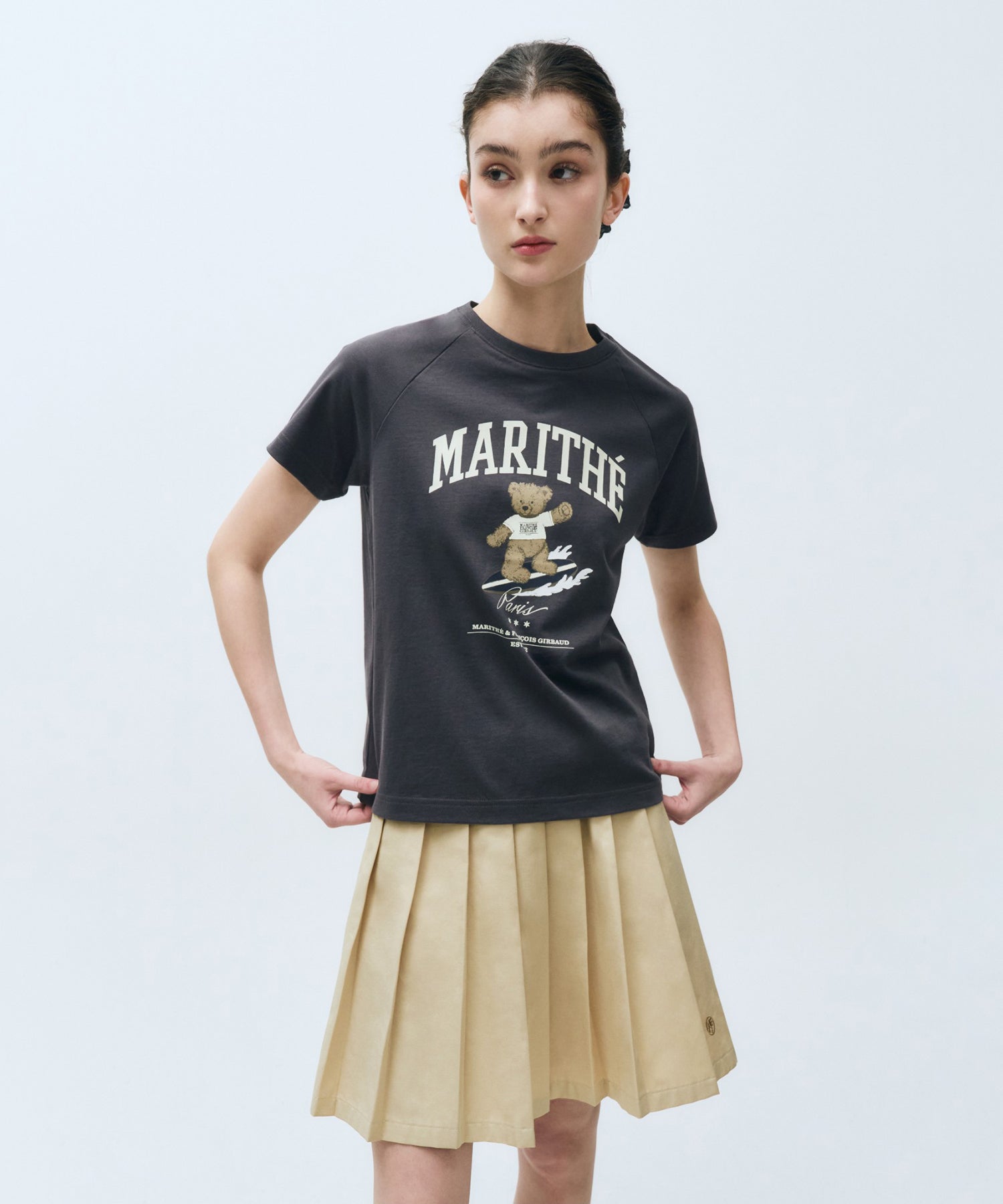 Marithe & Francois Girbaud - Doodle Bear Raglan Tee (Charcoal) product image 2 | TRAB K-Fashion Australia