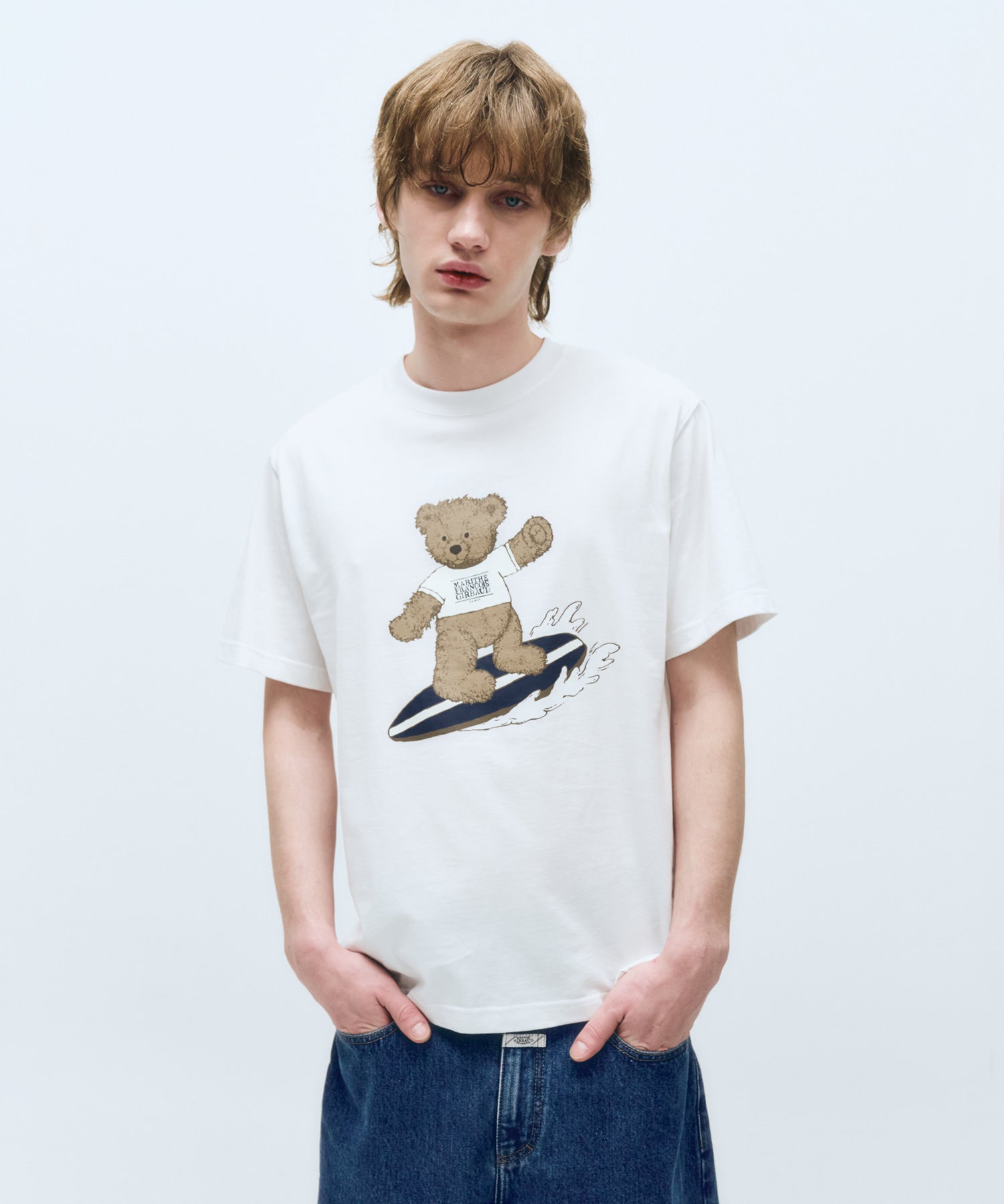 Marithe & Francois Girbaud - Surfing Doodle Bear Tee (White) product image 1 | TRAB K-Fashion Australia