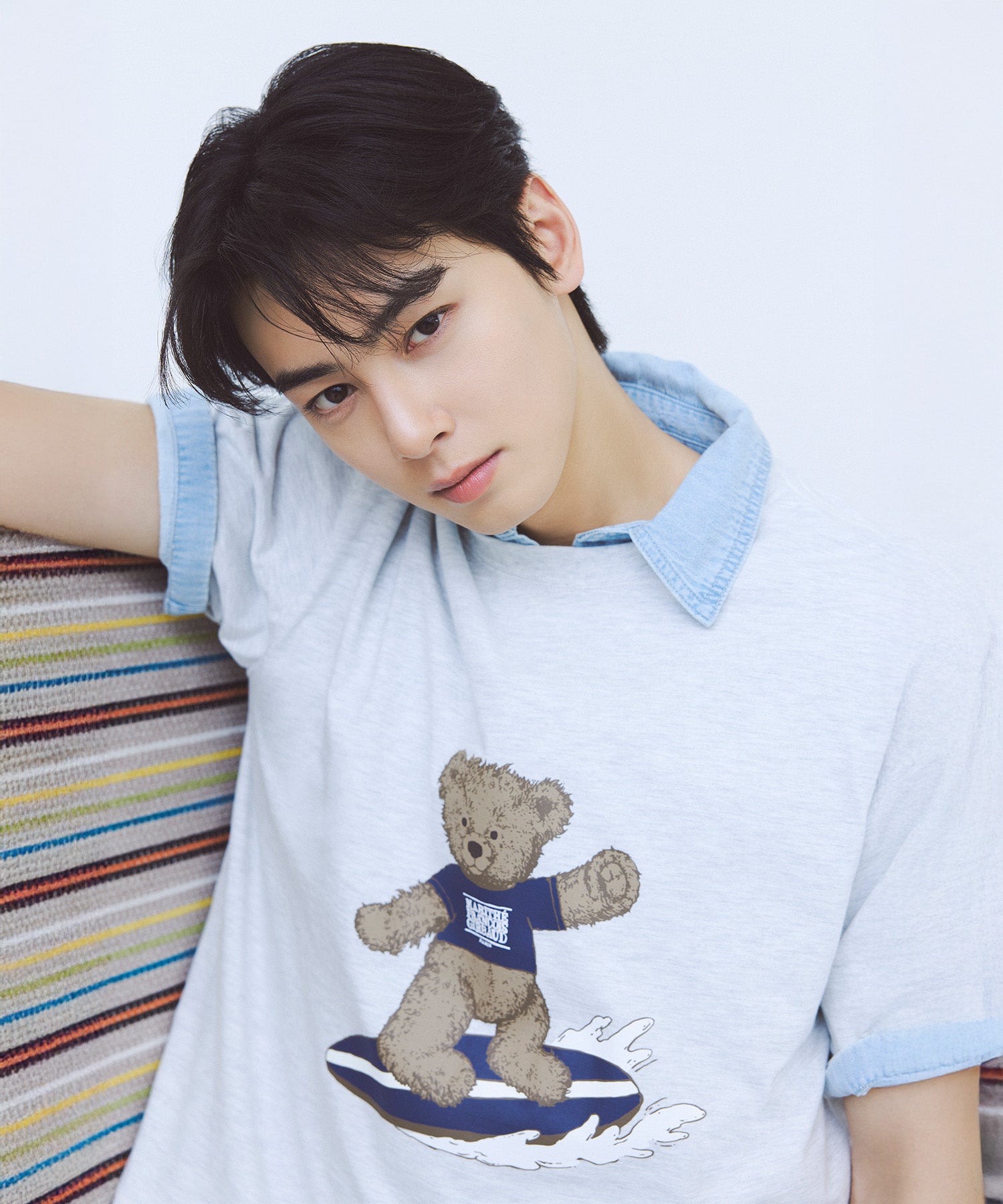 Marithe & Francois Girbaud - Surfing Doodle Bear Tee (Light Heather Gray) product image 1 | TRAB K-Fashion Australia