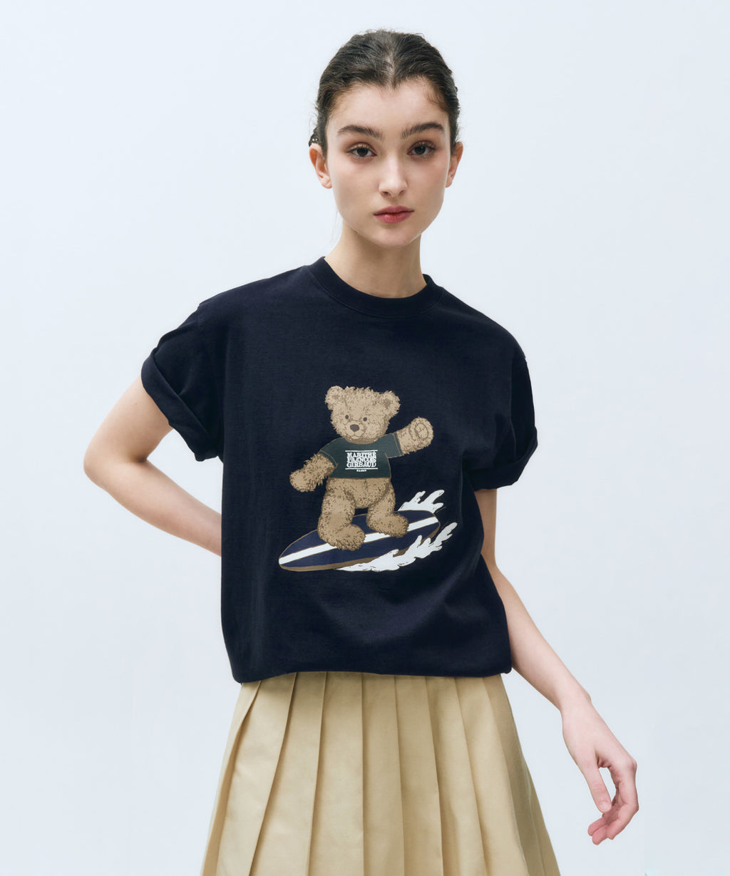 Marithe & Francois Girbaud - Surfing Doodle Bear Tee (Navy) product image 1 | TRAB K-Fashion Australia