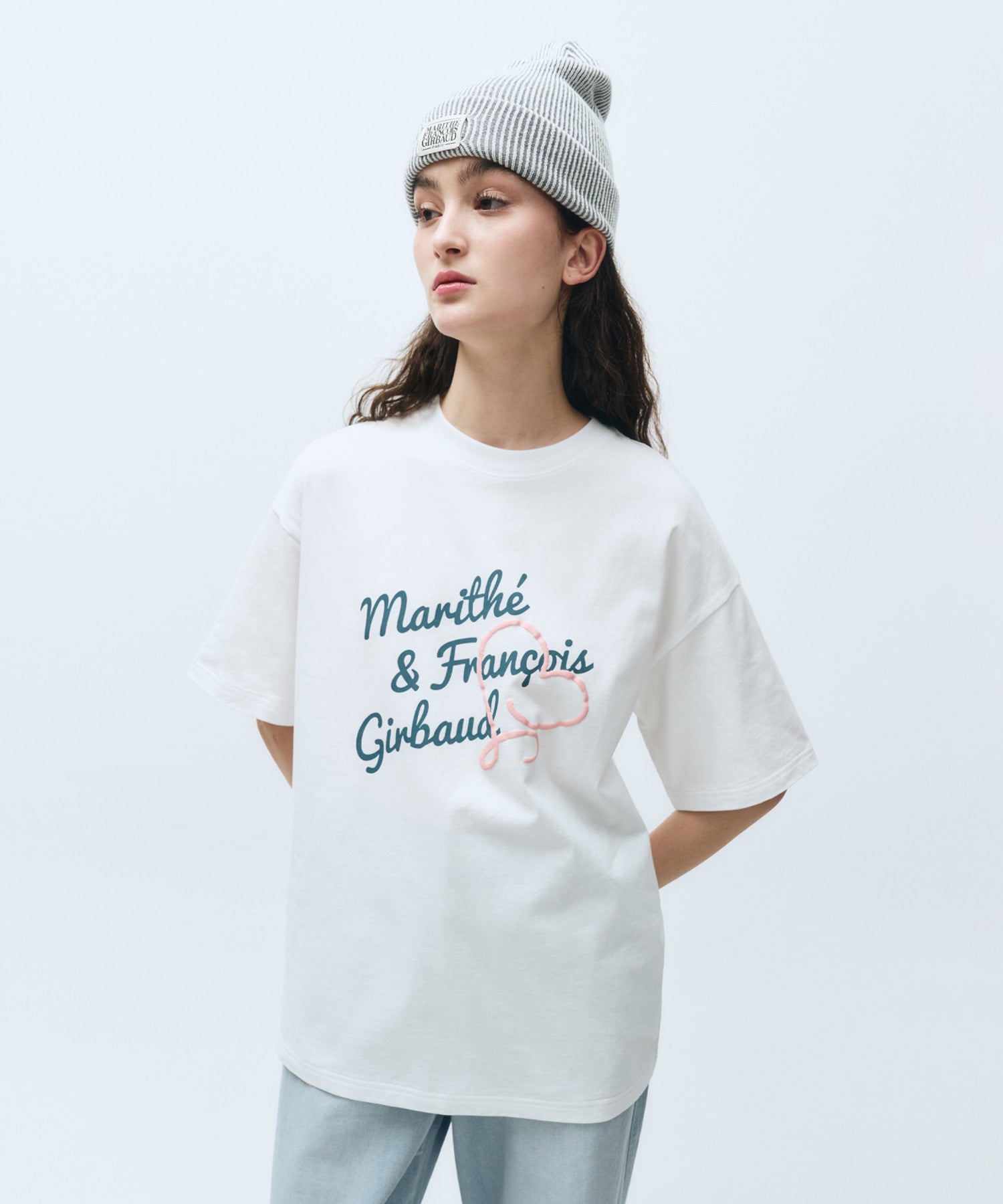 Marithe & Francois Girbaud - Over Fit Handwriting Logo Heart Tee (White) product image 1 | TRAB K-Fashion Australia