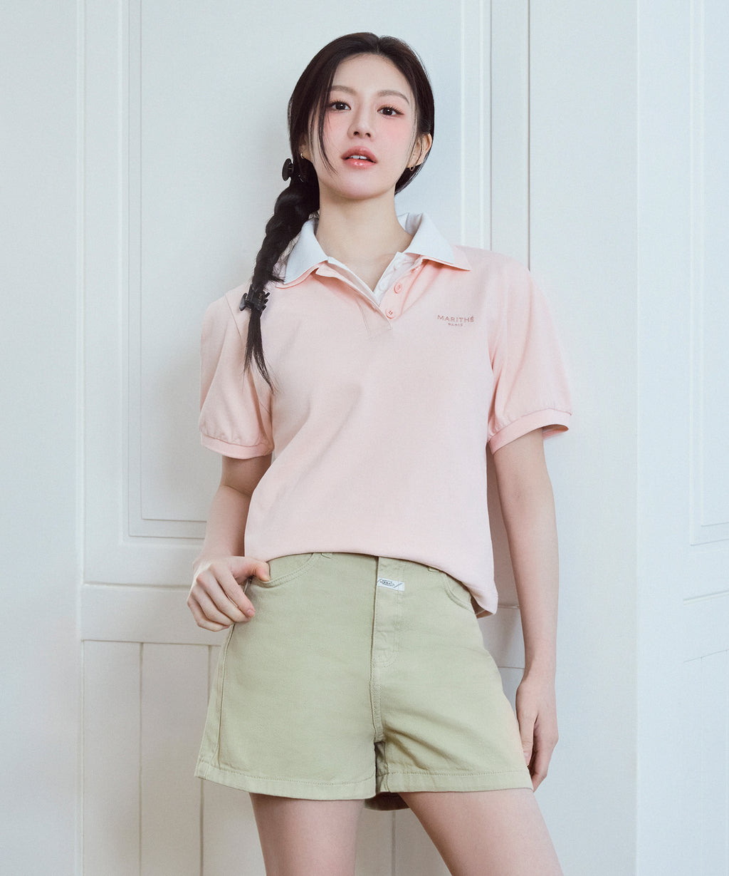 Marithe & Francois Girbaud - Pique Puff Sleeve Tee (Pink) product image 2 | TRAB K-Fashion Australia