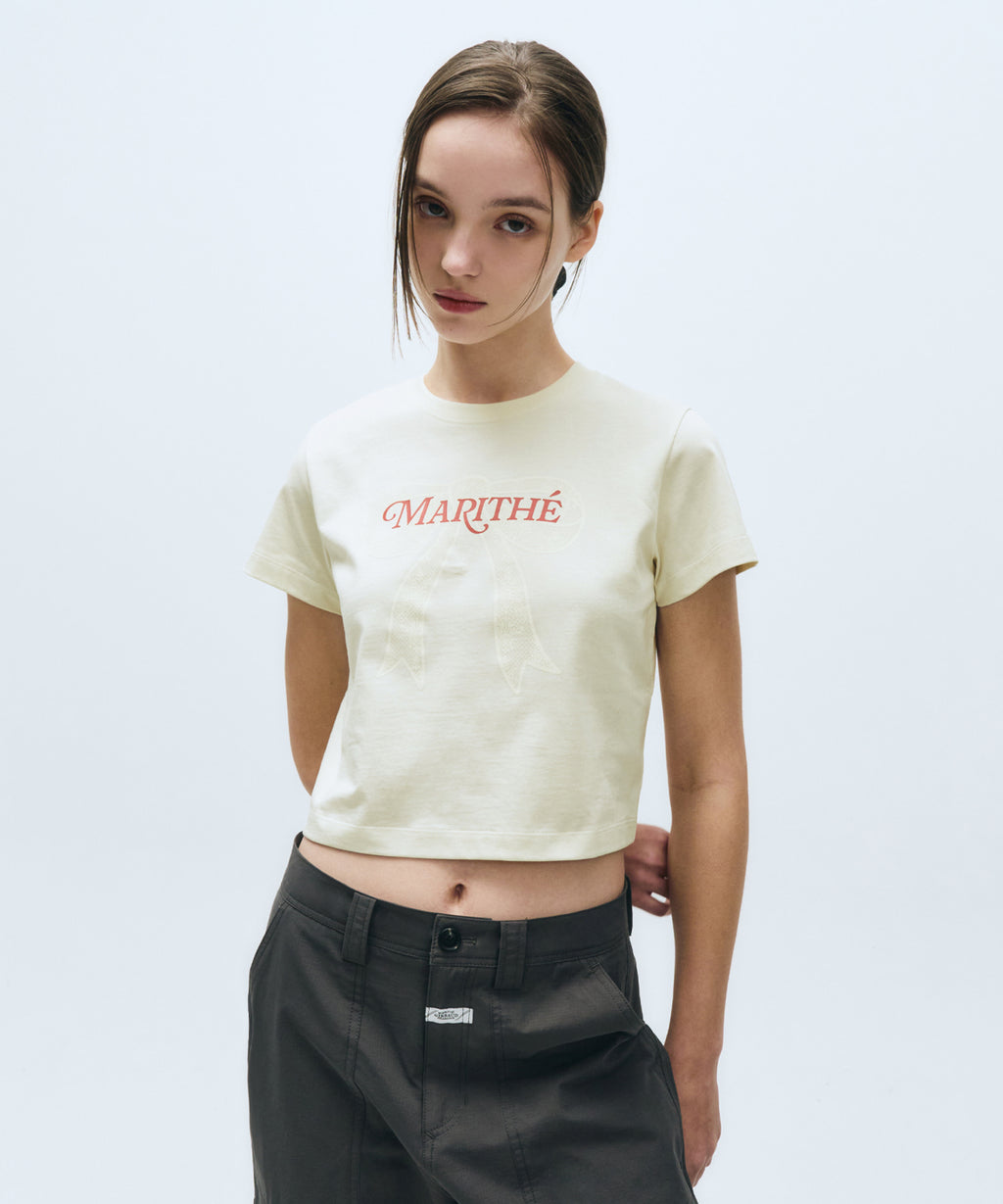 Marithe & Francois Girbaud - Ribbon Graphic Crop Tee (Ivory) product image 1 | TRAB K-Fashion Australia