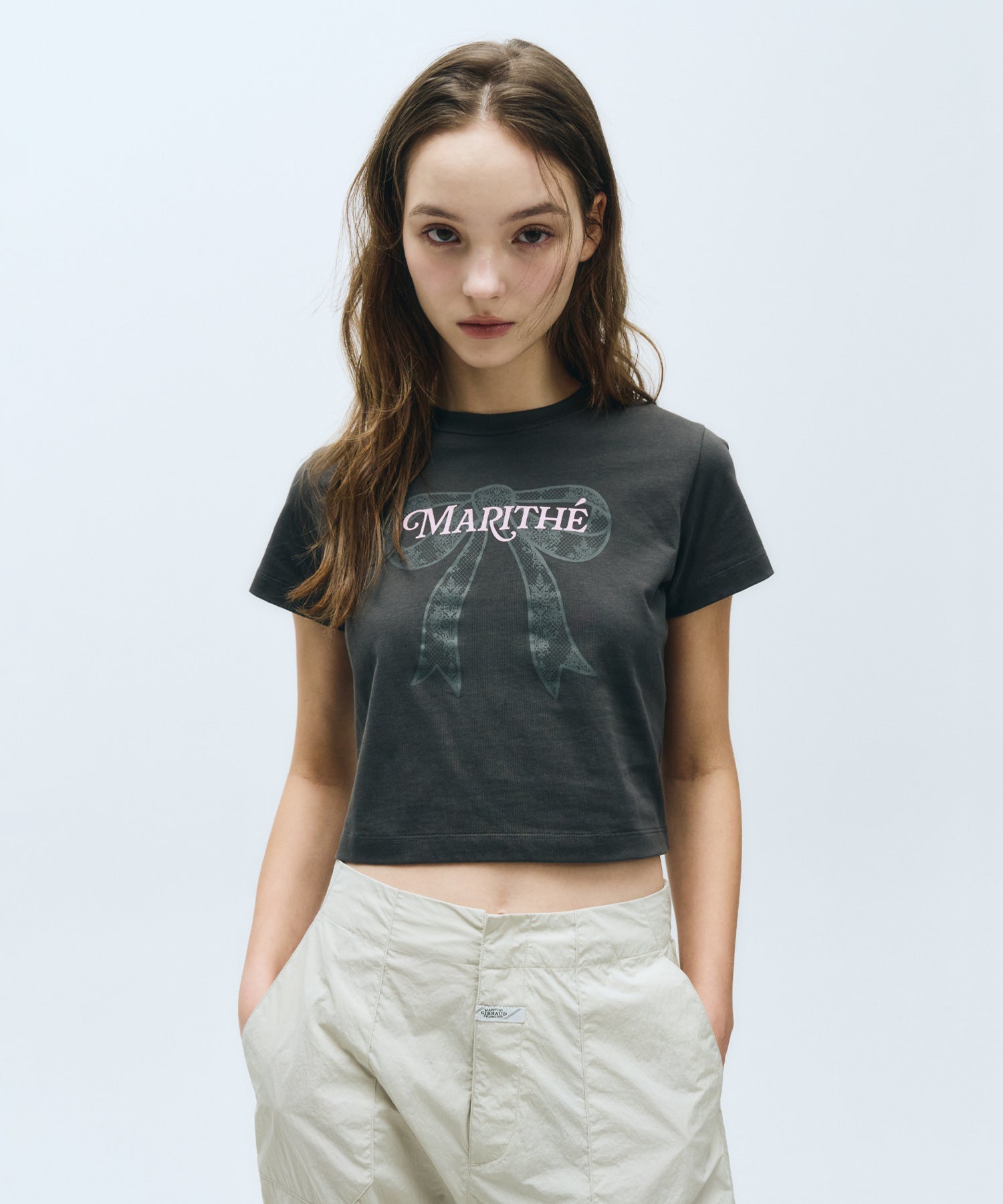 Marithe & Francois Girbaud - Ribbon Graphic Crop Tee (Charcoal) product image 1 | TRAB K-Fashion Australia