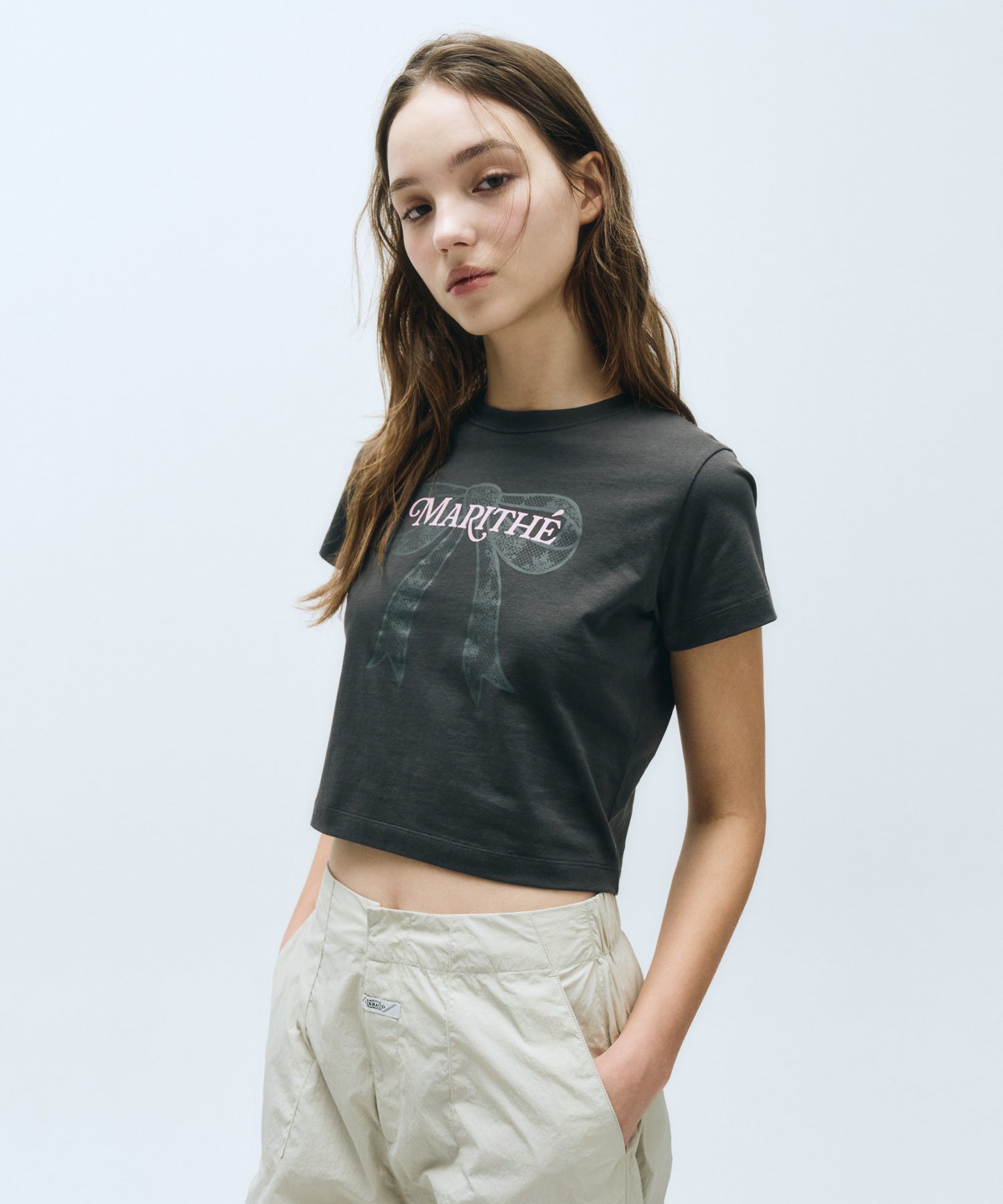 Marithe & Francois Girbaud - Ribbon Graphic Crop Tee (Charcoal) product image 2 | TRAB K-Fashion Australia
