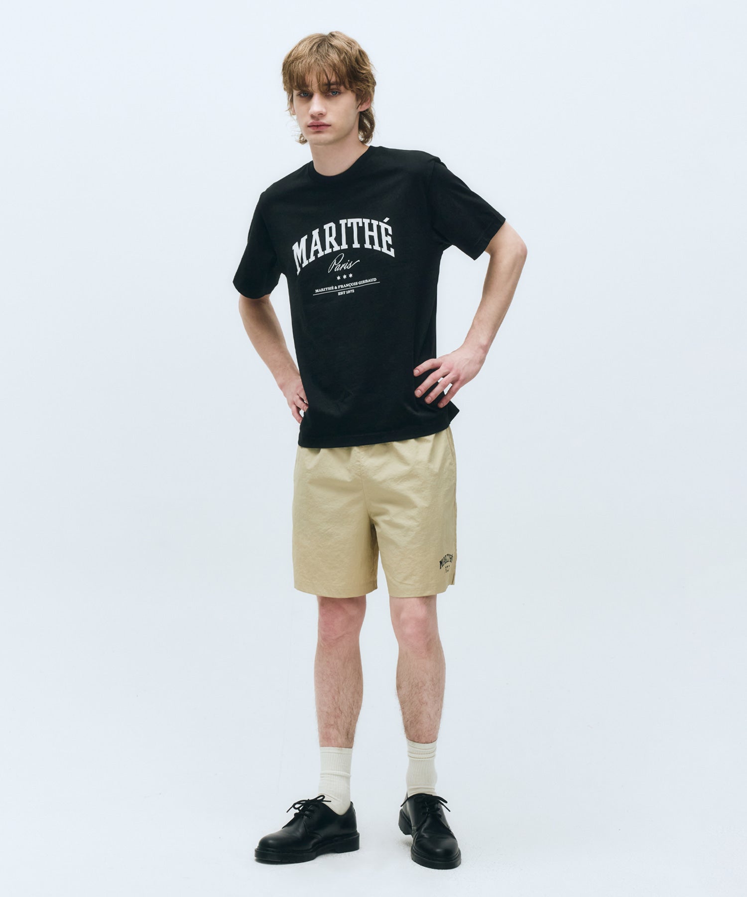 Marithe & Francois Girbaud - Varsity Graphic Tee+nylon Shorts Set-up (Black) product image 1 | TRAB K-Fashion Australia
