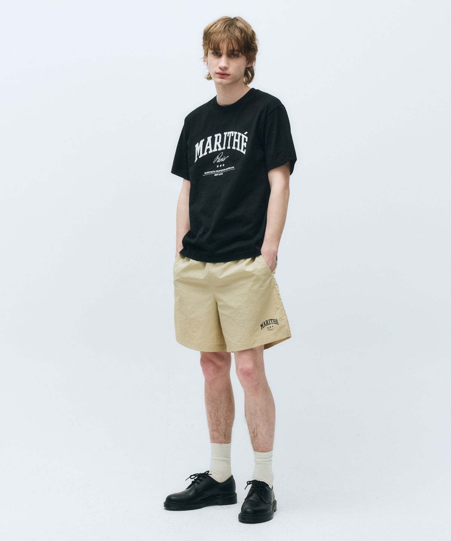 Marithe & Francois Girbaud - Varsity Graphic Tee+nylon Shorts Set-up (Black) product image 2 | TRAB K-Fashion Australia