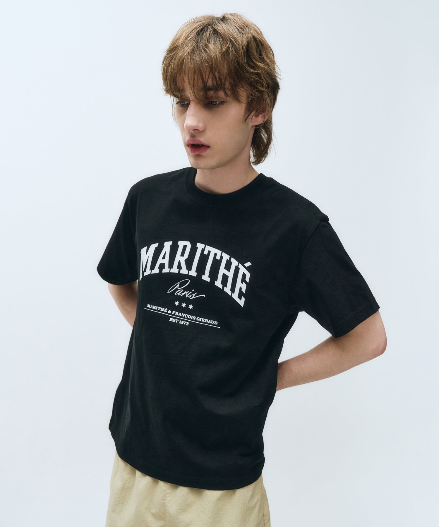 Marithe & Francois Girbaud - Varsity Graphic Tee+nylon Shorts Set-up (Black) product image 4 | TRAB K-Fashion Australia