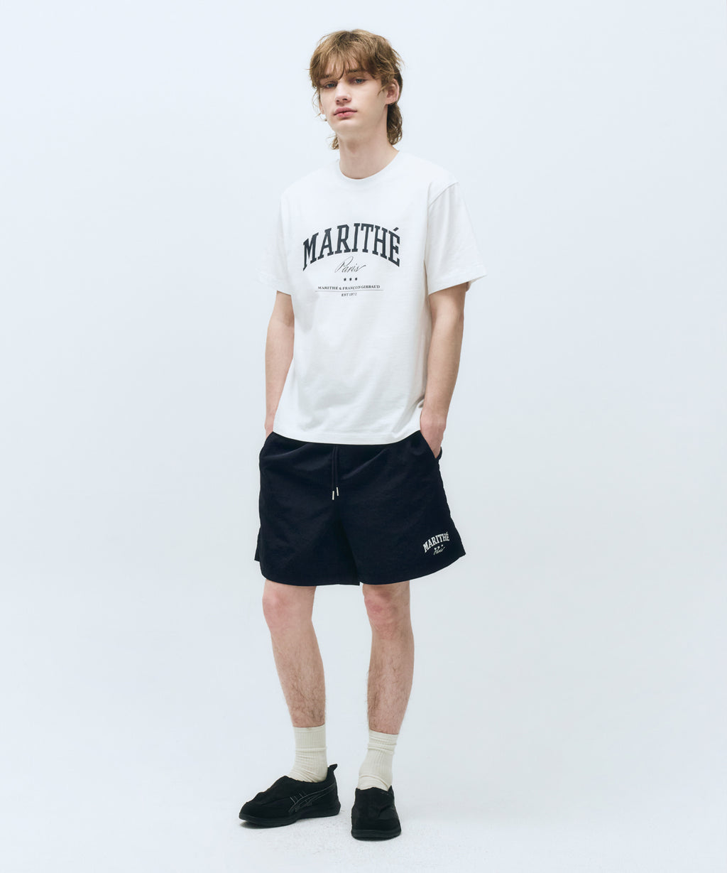 Marithe & Francois Girbaud - Varsity Graphic Tee+nylon Shorts Set-up (White) product image 1 | TRAB K-Fashion Australia