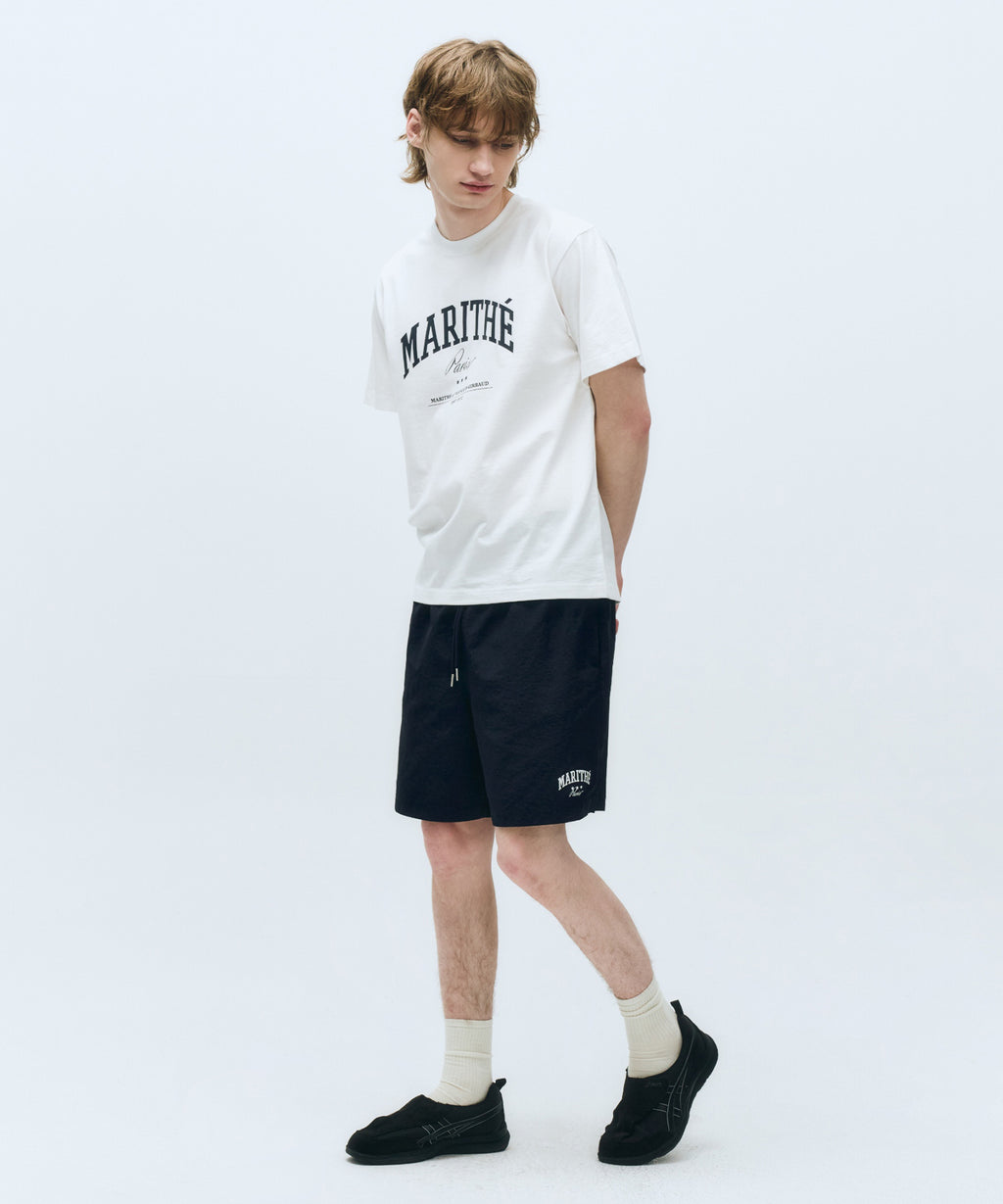 Marithe & Francois Girbaud - Varsity Graphic Tee+nylon Shorts Set-up (White) product image 2 | TRAB K-Fashion Australia