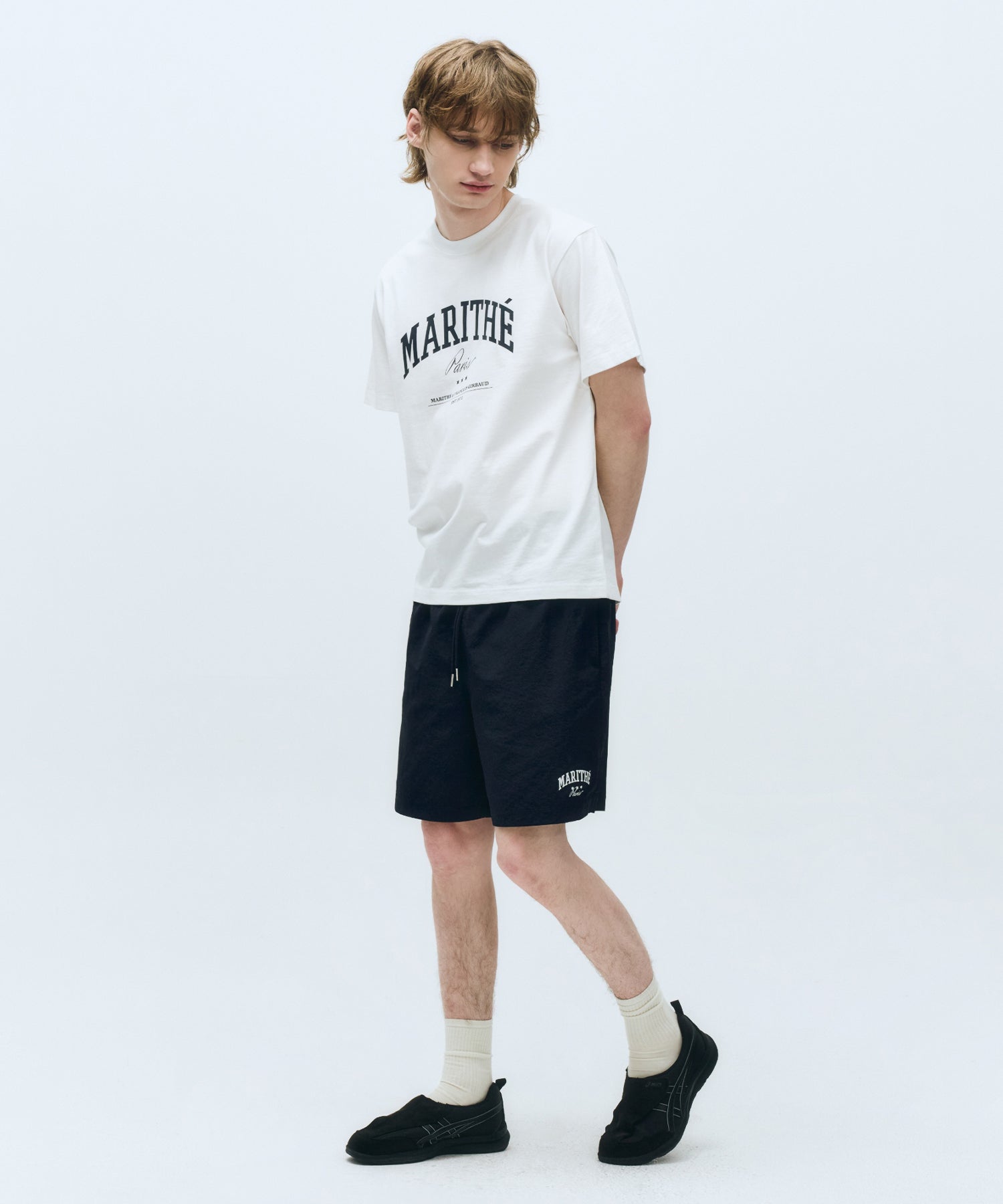Marithe & Francois Girbaud - Varsity Graphic Tee+nylon Shorts Set-up (White) product image 2 | TRAB K-Fashion Australia