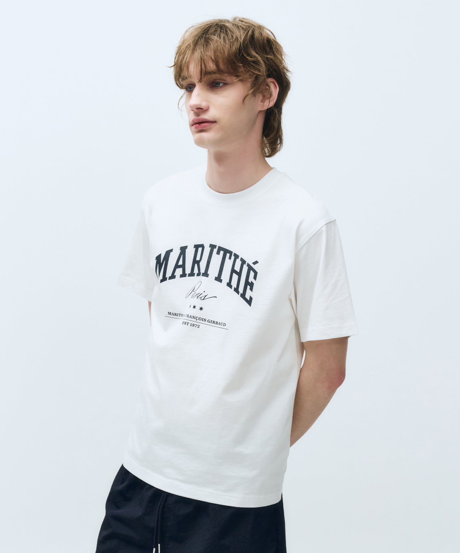 Marithe & Francois Girbaud - Varsity Graphic Tee+nylon Shorts Set-up (White) product image 4 | TRAB K-Fashion Australia