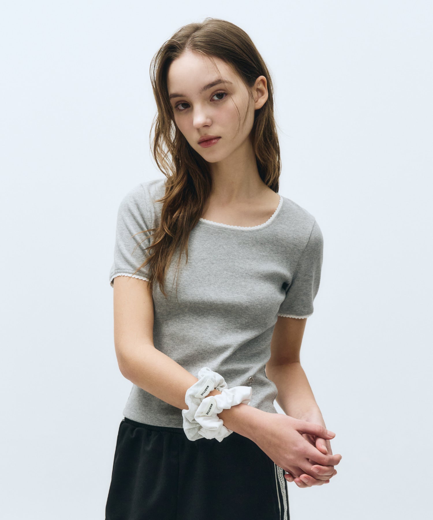 Marithe & Francois Girbaud - Lace Detail Tee (Heather Gray) product image 1 | TRAB K-Fashion Australia