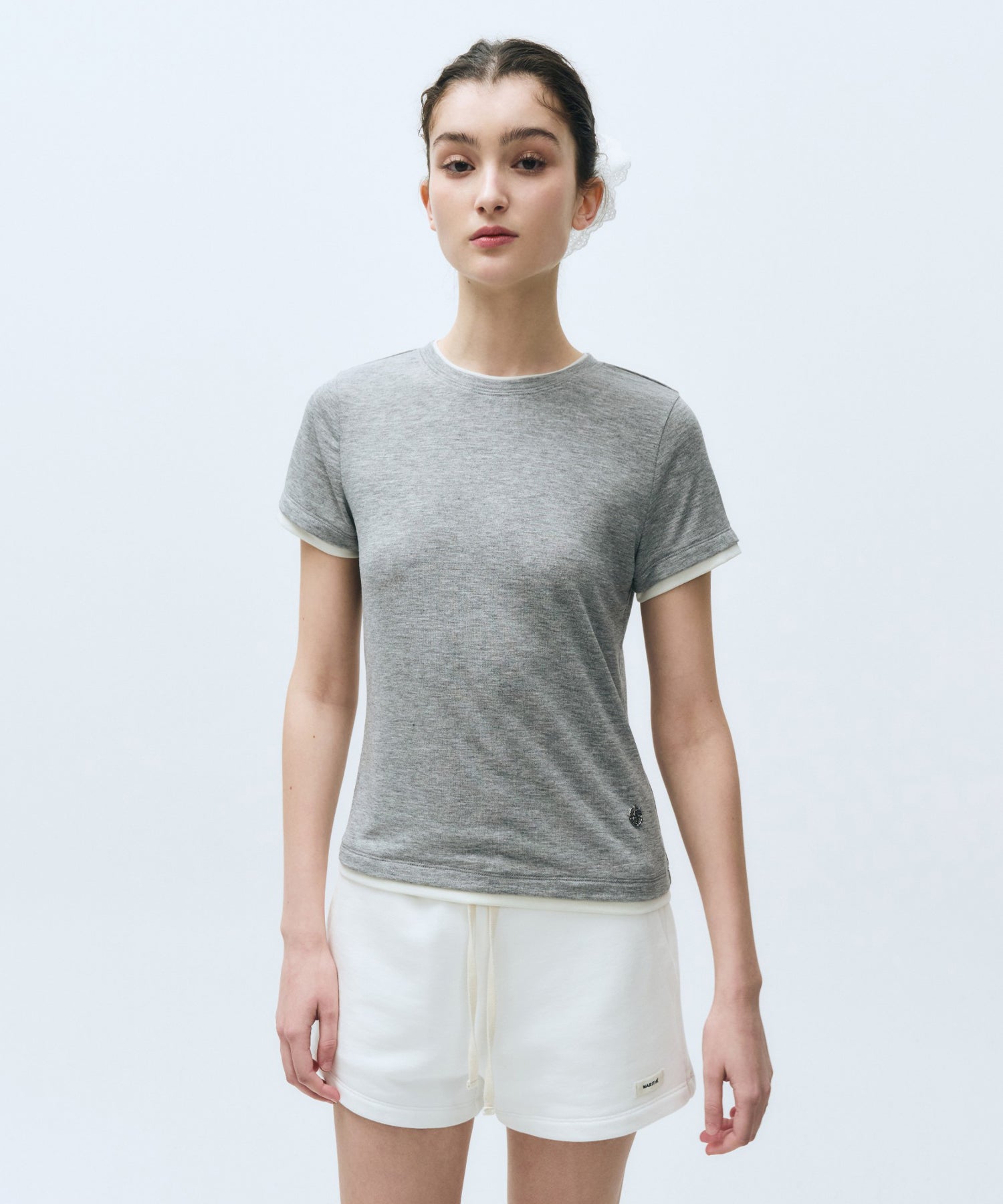 Marithe & Francois Girbaud - Layered Half Sleeve Tee (Melange Gray) product image 2 | TRAB K-Fashion Australia