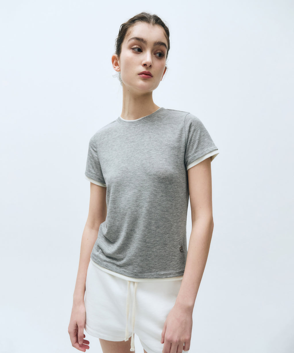 Marithe & Francois Girbaud - Layered Half Sleeve Tee (Melange Gray) product image 1 | TRAB K-Fashion Australia