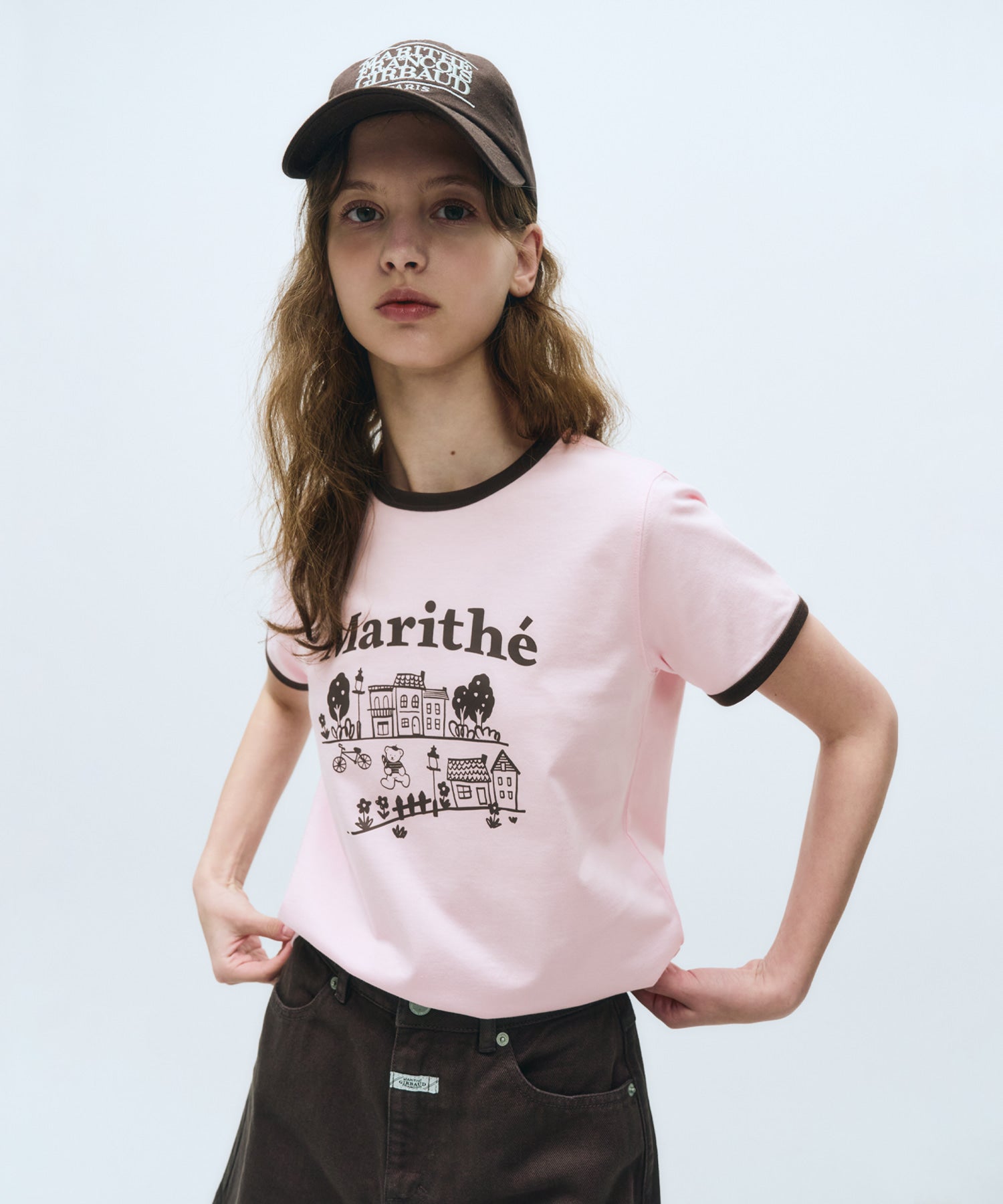 Marithe & Francois Girbaud - Doodle House Graphic Ringer Tee (Pink) product image 1 | TRAB K-Fashion Australia