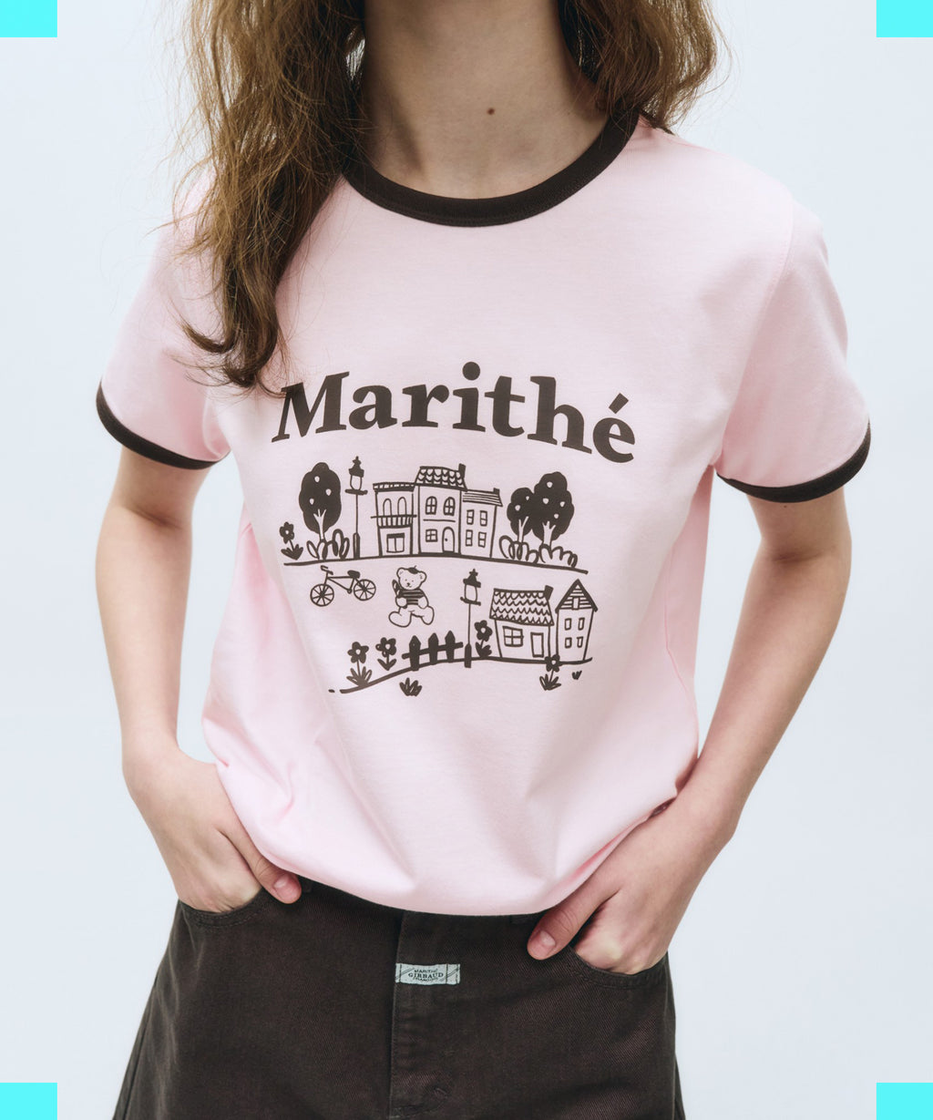 Marithe & Francois Girbaud - Doodle House Graphic Ringer Tee (Pink) product image 4 | TRAB K-Fashion Australia