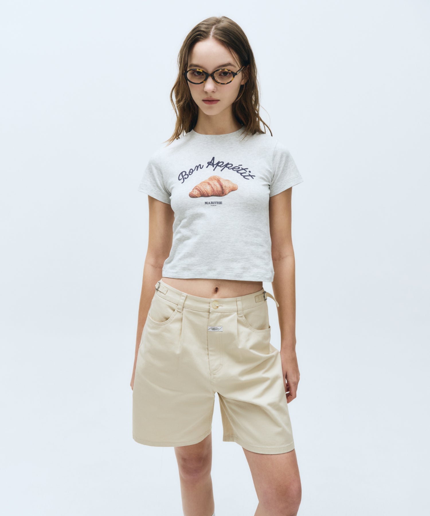 Marithe & Francois Girbaud - Slim Fit Bread Graphic Crop Tee (Light Heather Gray) product image 2 | TRAB K-Fashion Australia