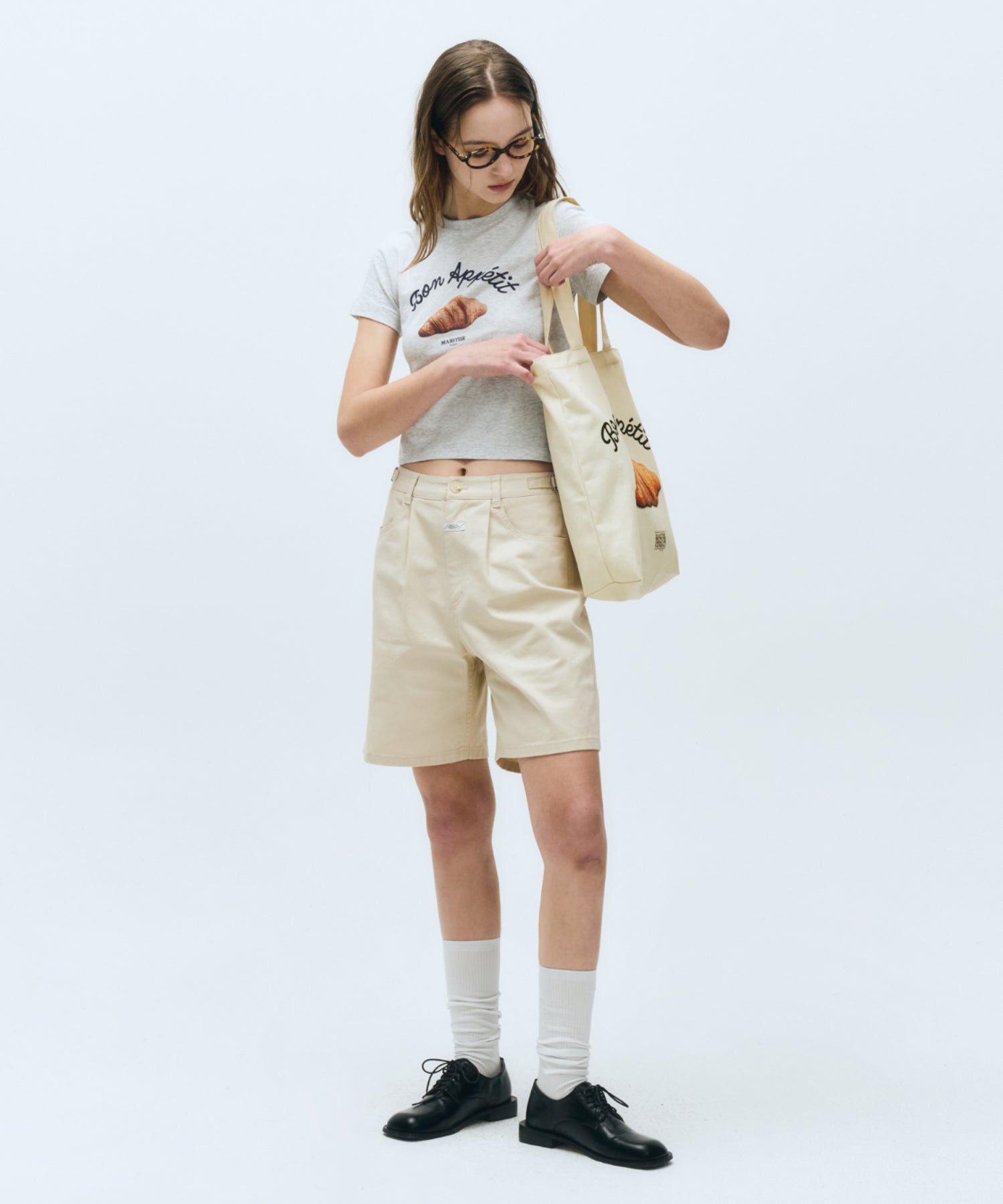 Marithe & Francois Girbaud - Slim Fit Bread Graphic Crop Tee (Light Heather Gray) product image 6 | TRAB K-Fashion Australia