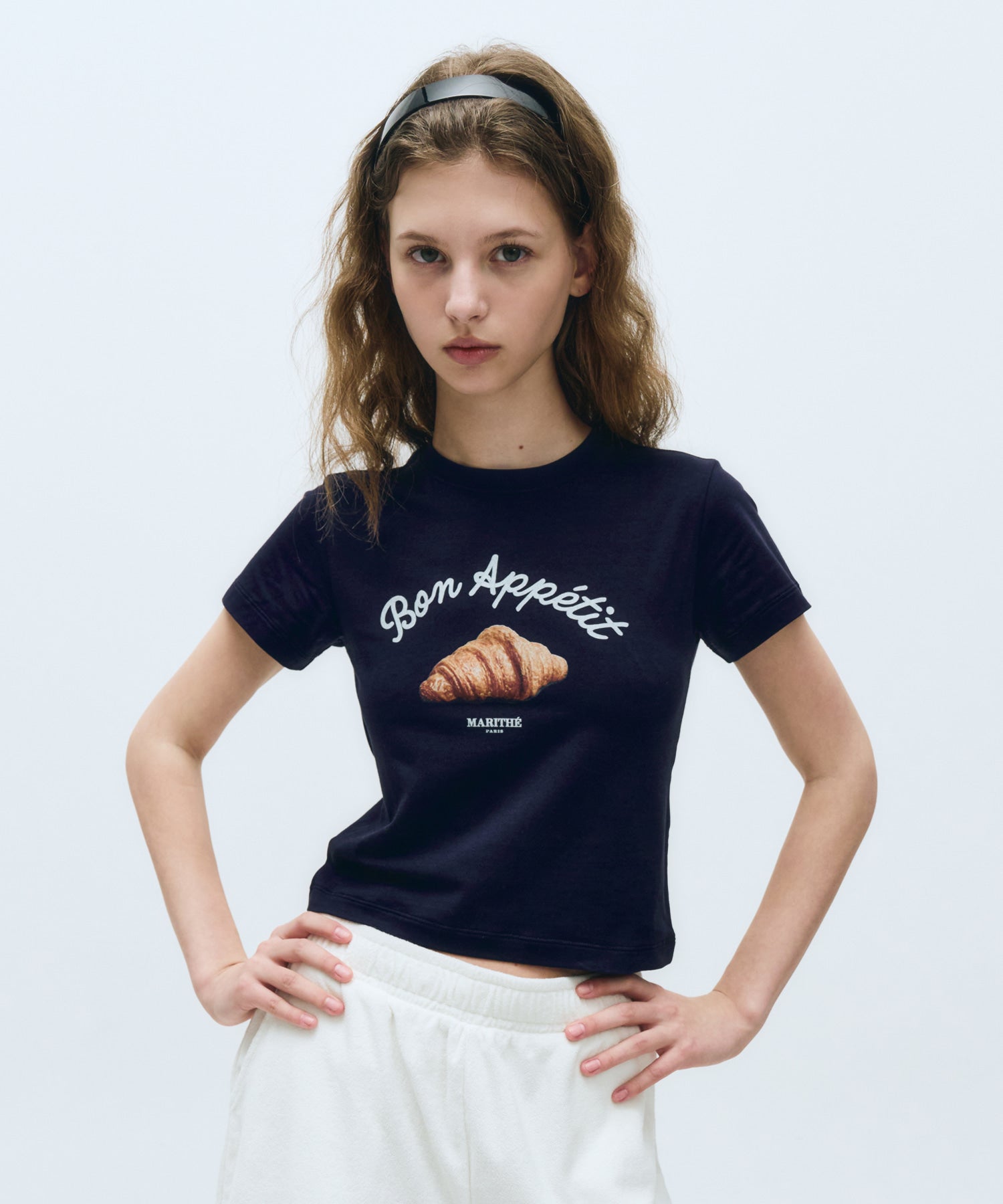Marithe & Francois Girbaud - Slim Fit Bread Graphic Crop Tee (Navy) product image 1 | TRAB K-Fashion Australia