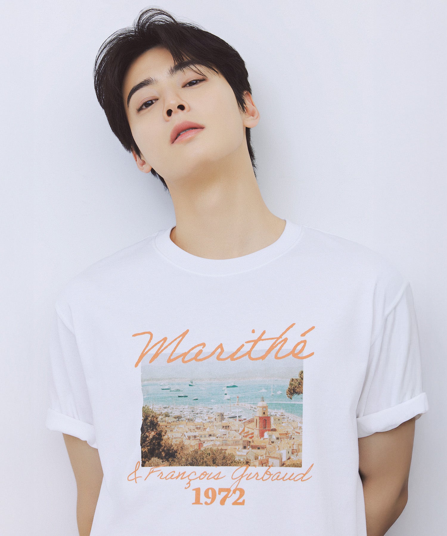 Marithe & Francois Girbaud - Summer Beach Collage Graphic Half Tee (White) product image 1 | TRAB K-Fashion Australia