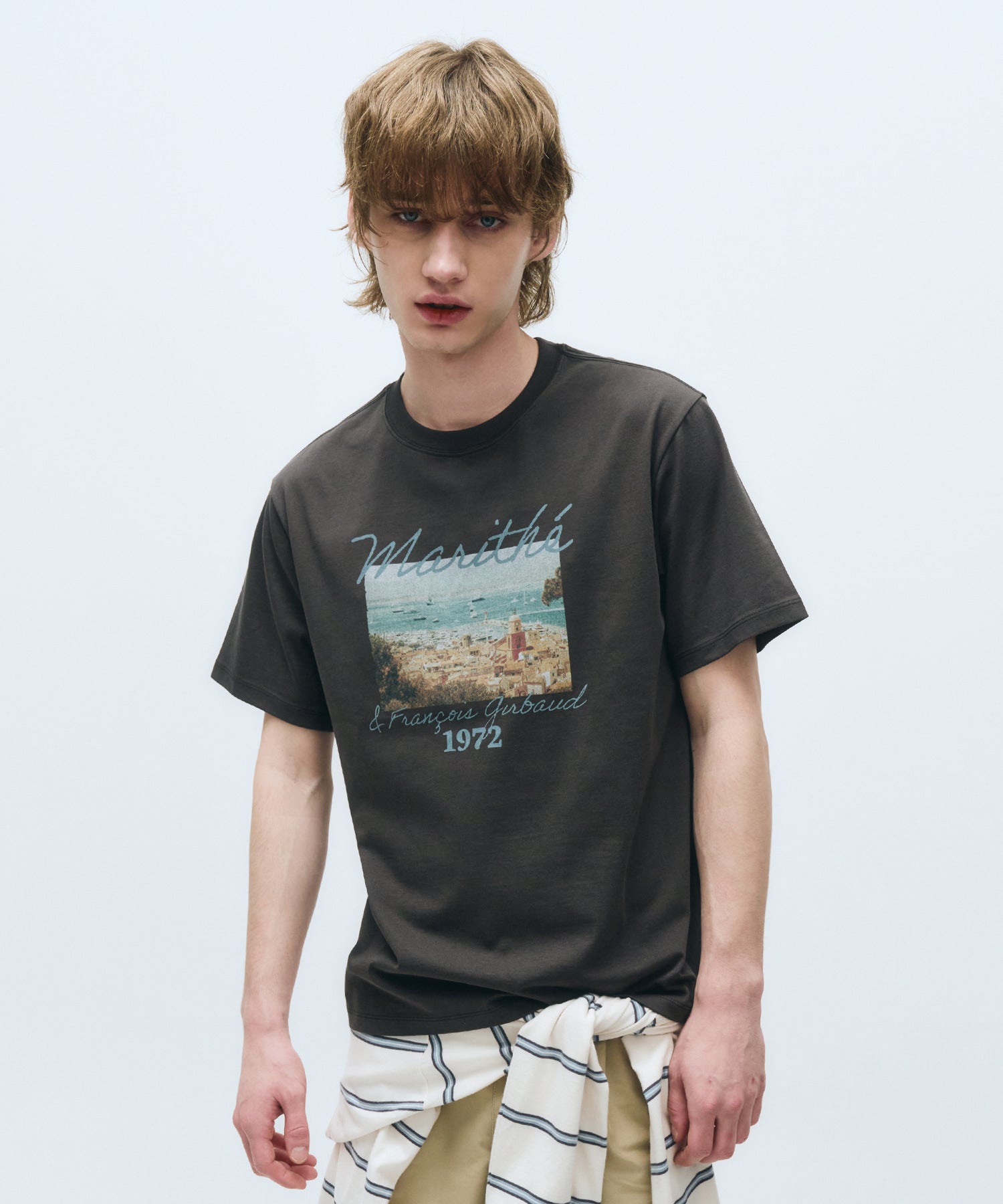Marithe & Francois Girbaud - Summer Beach Collage Graphic Half Tee (Charcoal) product image 1 | TRAB K-Fashion Australia