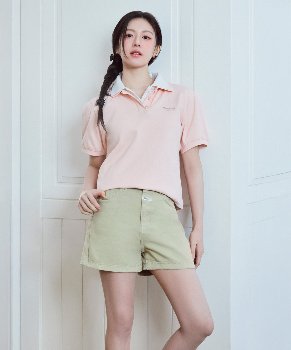 Marithe & Francois Girbaud - Colored Denim Shorts (Khaki Beige) product image 1 | TRAB K-Fashion Australia