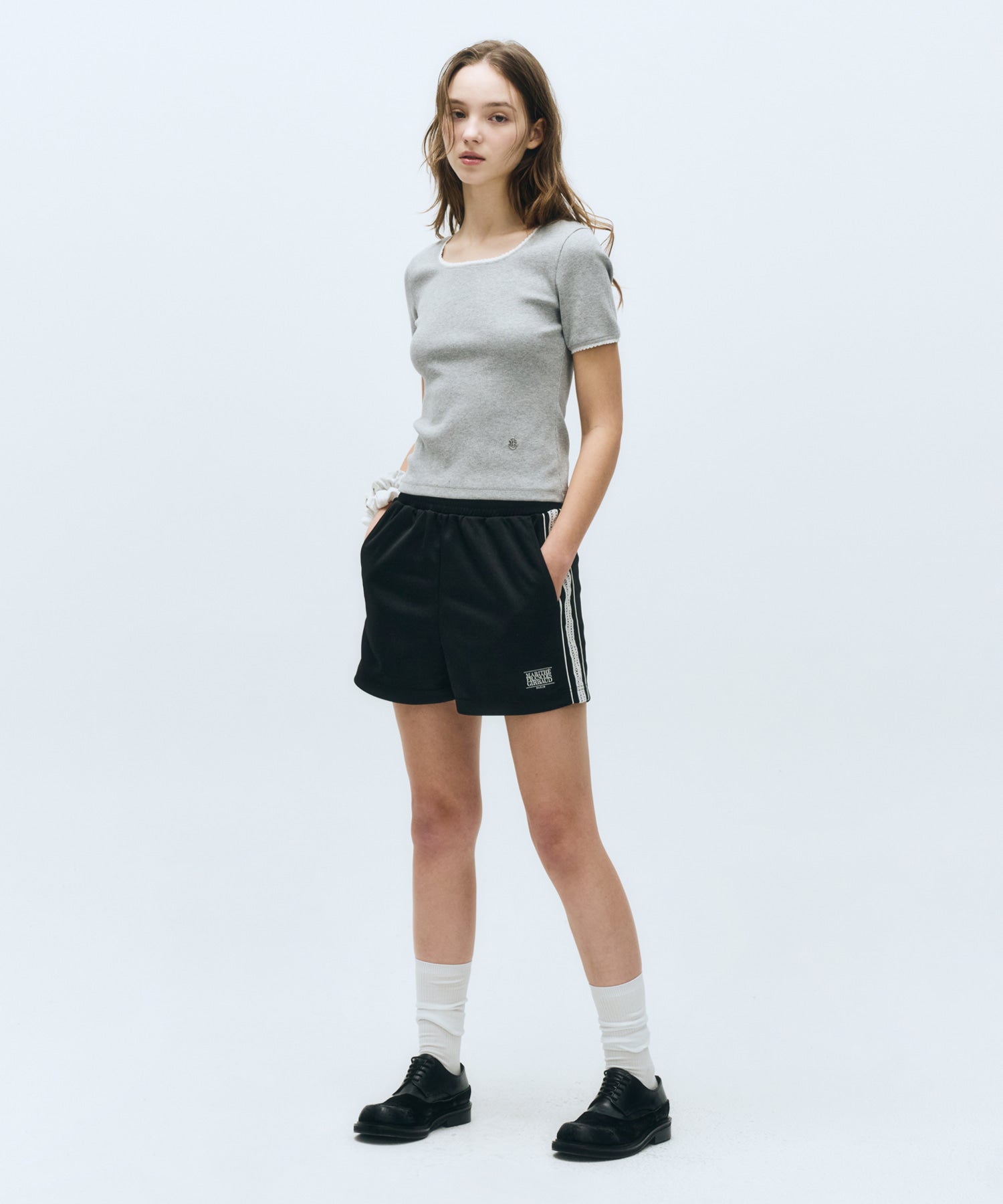 Marithe & Francois Girbaud - Lace Track Shorts (Black) product image 1 | TRAB K-Fashion Australia