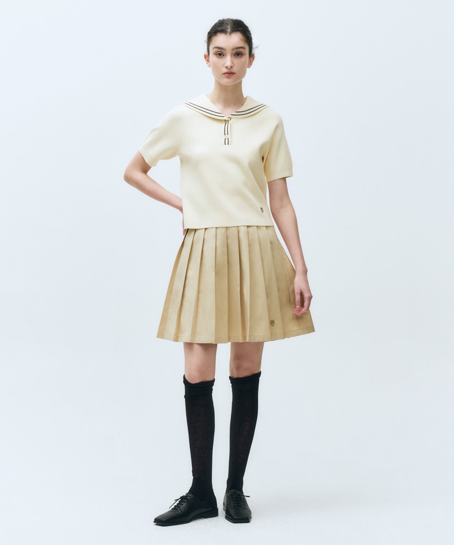 Marithe & Francois Girbaud - Short Pleats Skirt (Beige) product image 2 | TRAB K-Fashion Australia