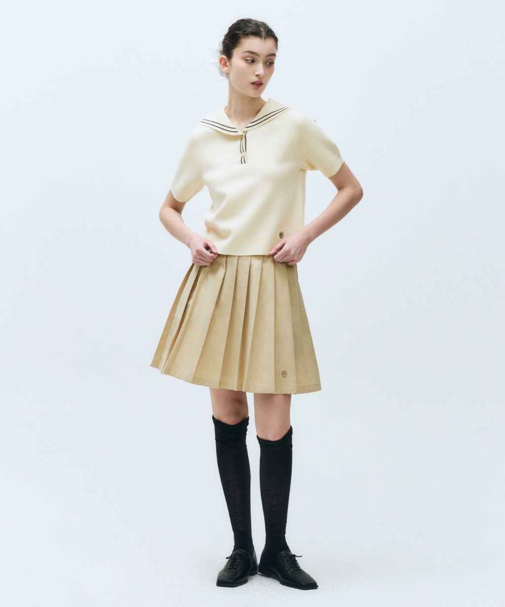 Marithe & Francois Girbaud - Short Pleats Skirt (Beige) product image 3 | TRAB K-Fashion Australia