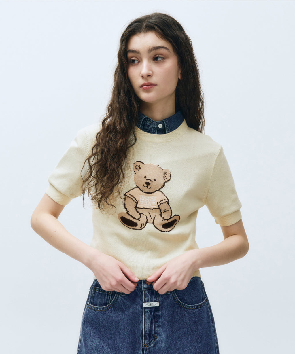 Marithe & Francois Girbaud - Doodle Bear Half Knit (Ivory) product image 1 | TRAB K-Fashion Australia
