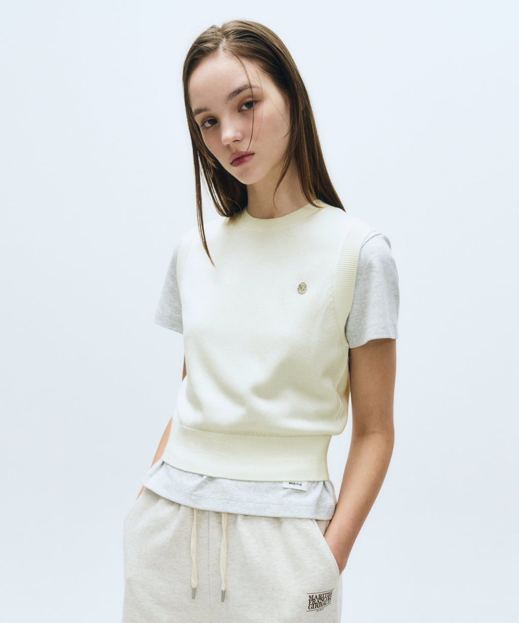 Marithe & Francois Girbaud - Circle Logo Knit Vest (Ivory) product image 1 | TRAB K-Fashion Australia