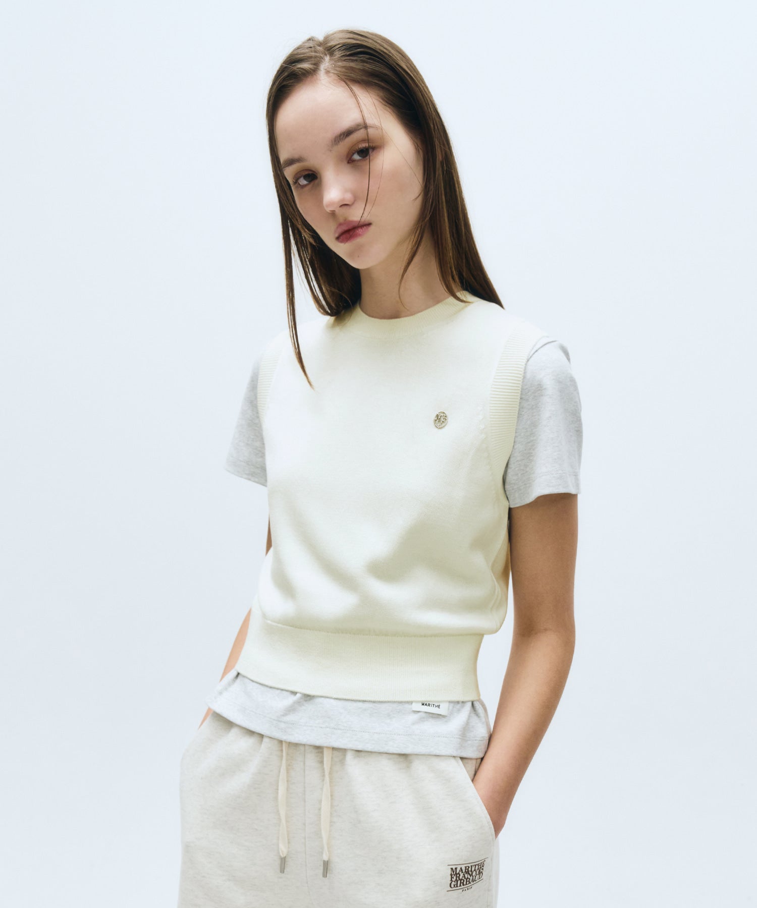 Marithe & Francois Girbaud - Circle Logo Knit Vest (Ivory) product image 1 | TRAB K-Fashion Australia