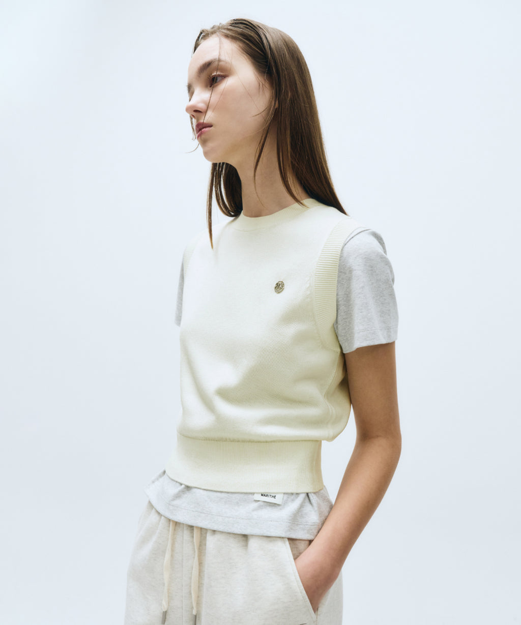 Marithe & Francois Girbaud - Circle Logo Knit Vest (Ivory) product image 2 | TRAB K-Fashion Australia