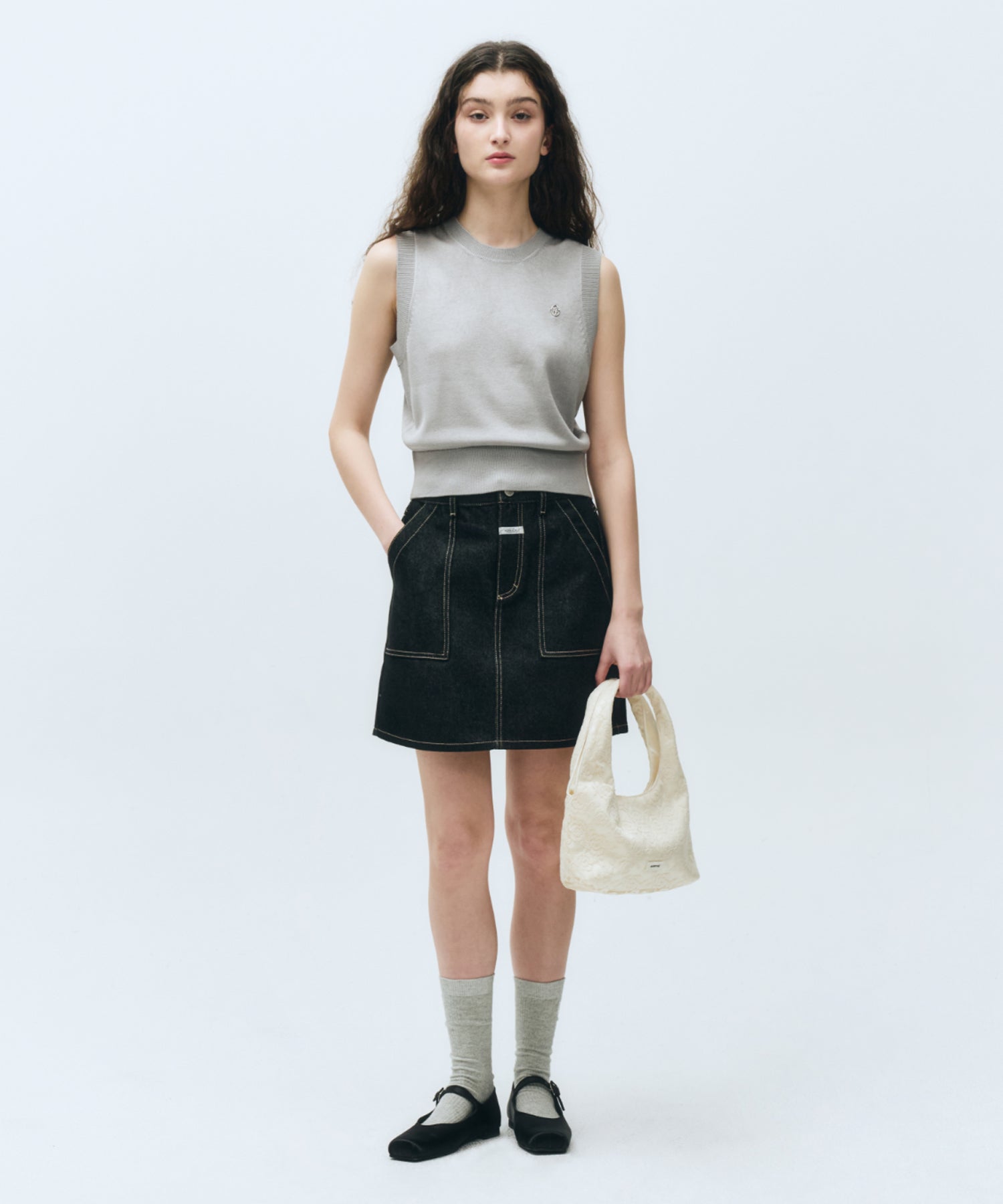 Marithe & Francois Girbaud - Circle Logo Knit Vest (Light Gray) product image 3 | TRAB K-Fashion Australia