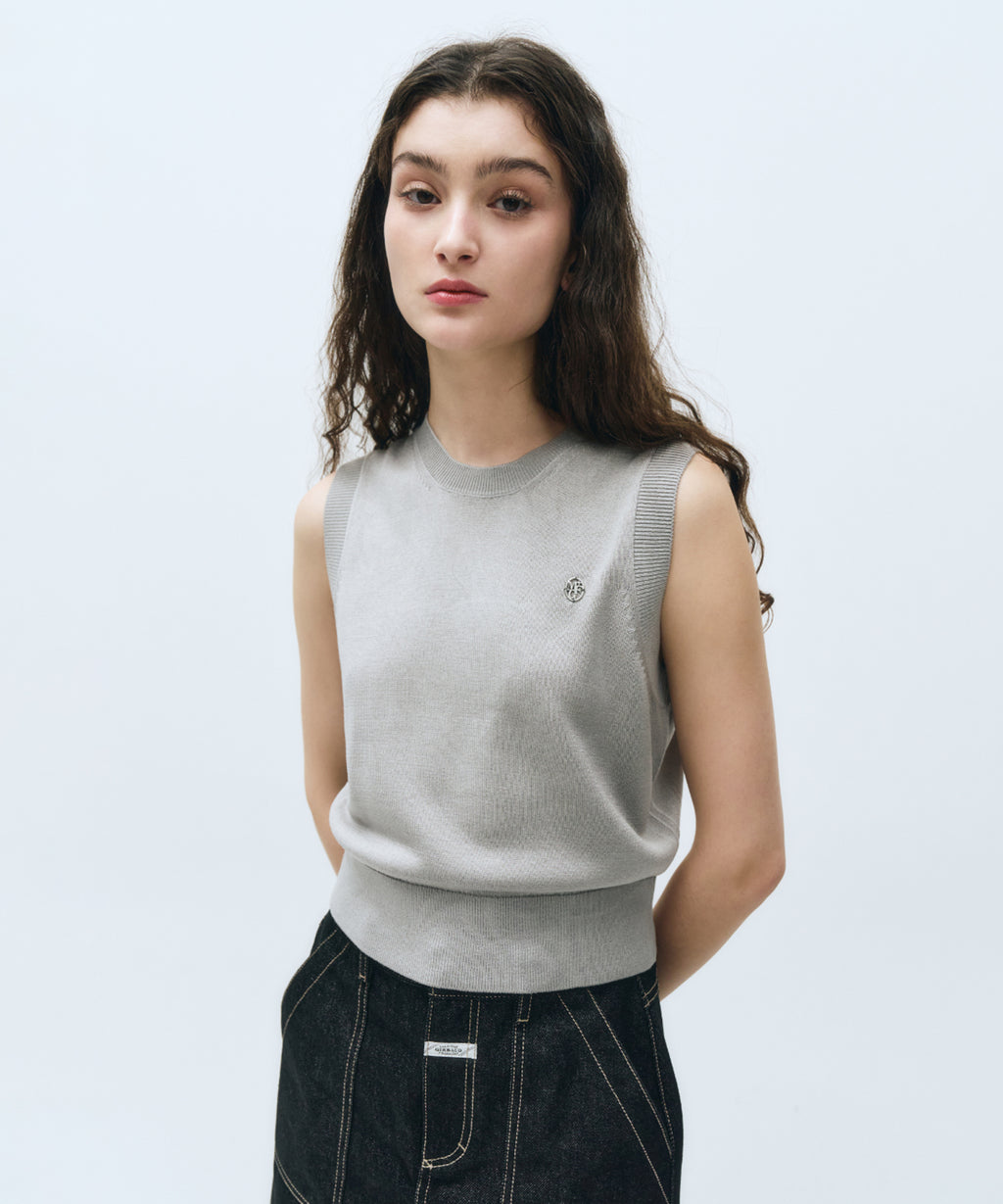 Marithe & Francois Girbaud - Circle Logo Knit Vest (Light Gray) product image 1 | TRAB K-Fashion Australia
