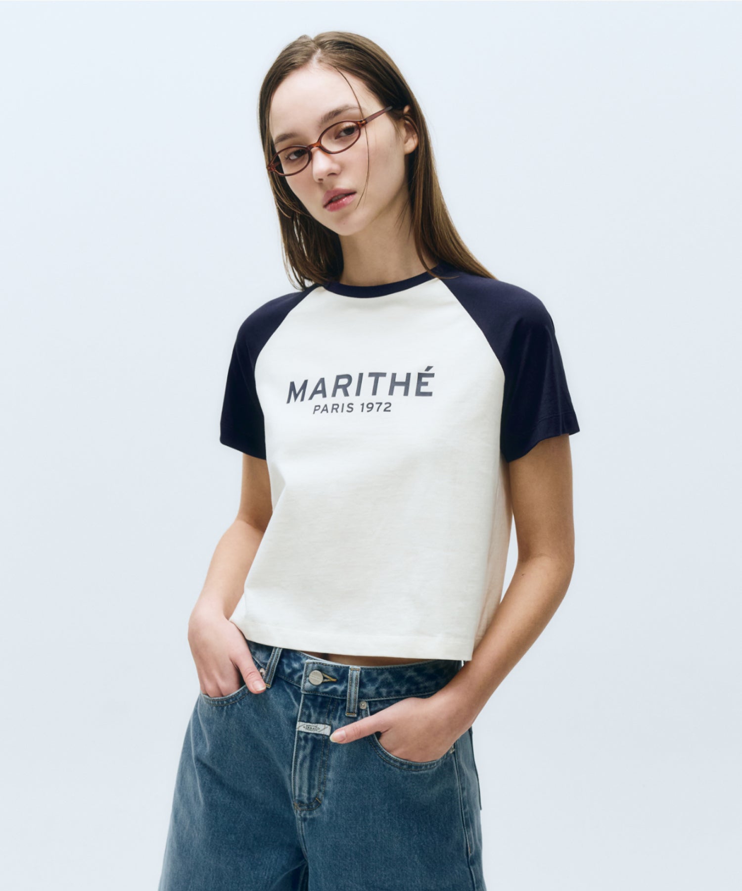 Marithe & Francois Girbaud - Regular Logo Raglan Crop Tee (Navy) product image 2 | TRAB K-Fashion Australia