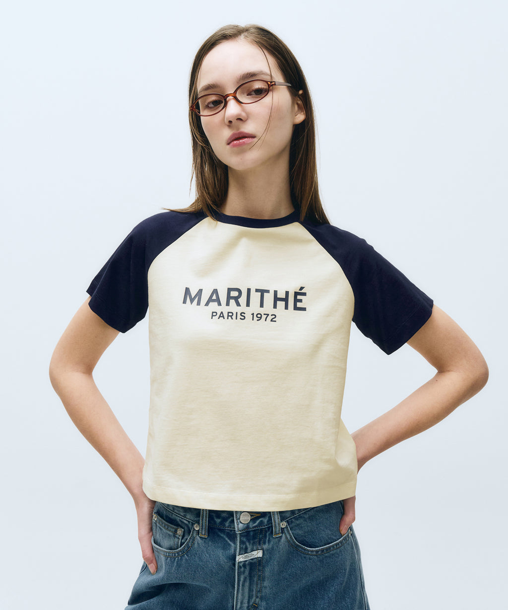 Marithe & Francois Girbaud - Regular Logo Raglan Crop Tee (Navy) product image 1 | TRAB K-Fashion Australia