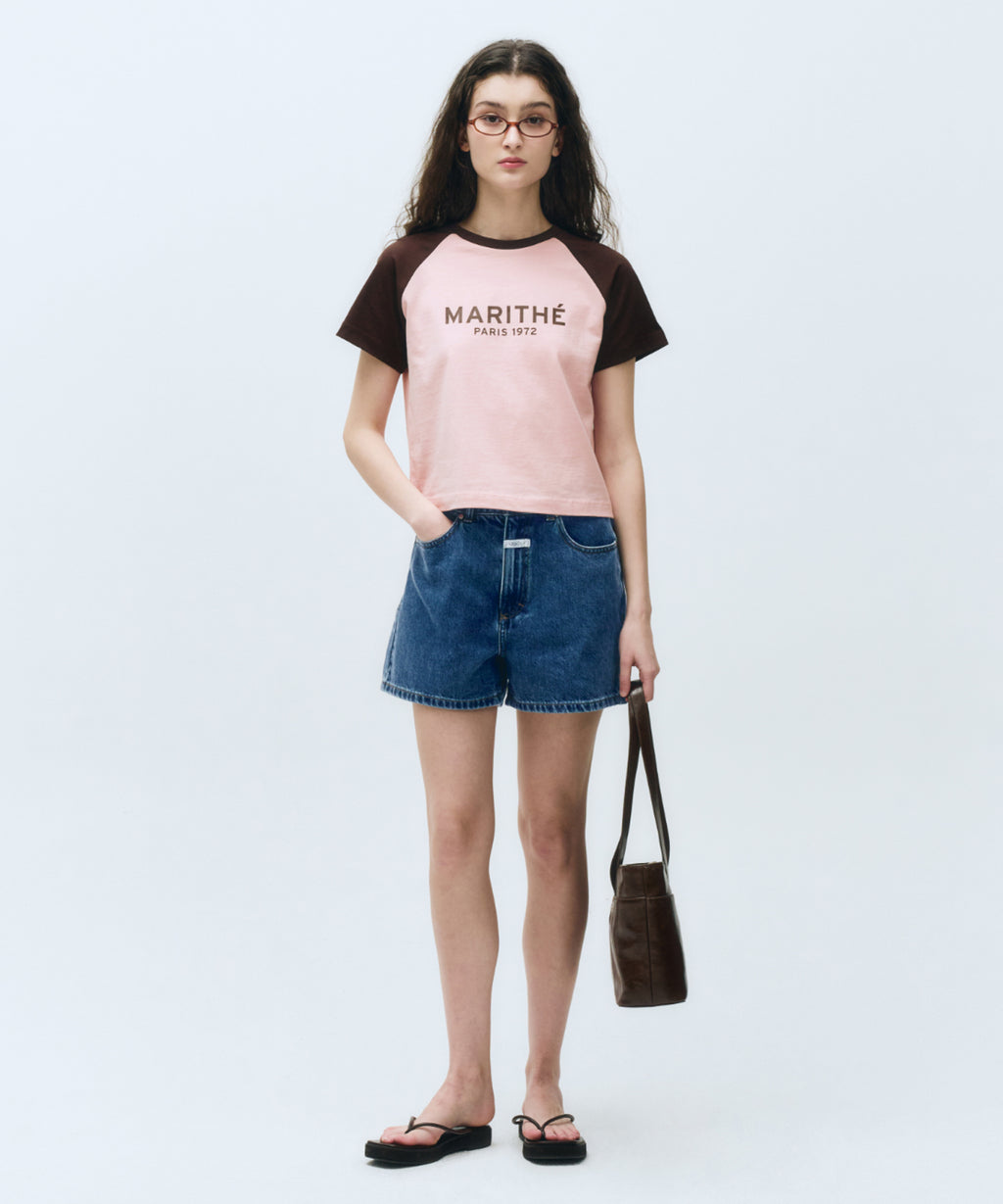 Marithe & Francois Girbaud - Regular Logo Raglan Crop Tee (Pink) product image 3 | TRAB K-Fashion Australia