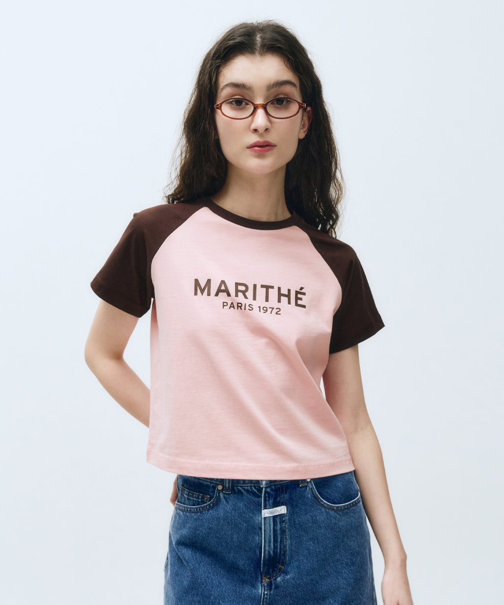 Marithe & Francois Girbaud - Regular Logo Raglan Crop Tee (Pink) product image 1 | TRAB K-Fashion Australia