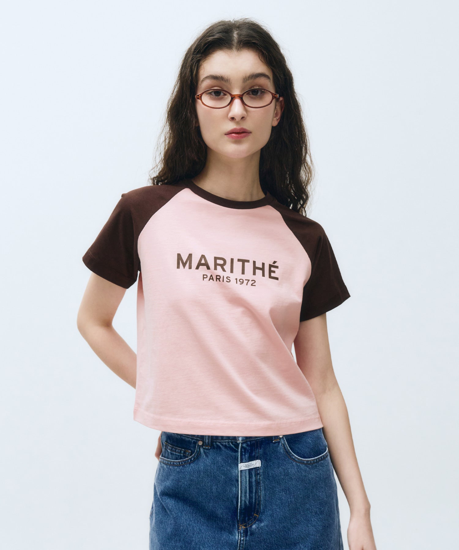 Marithe & Francois Girbaud - Regular Logo Raglan Crop Tee (Pink) product image 1 | TRAB K-Fashion Australia